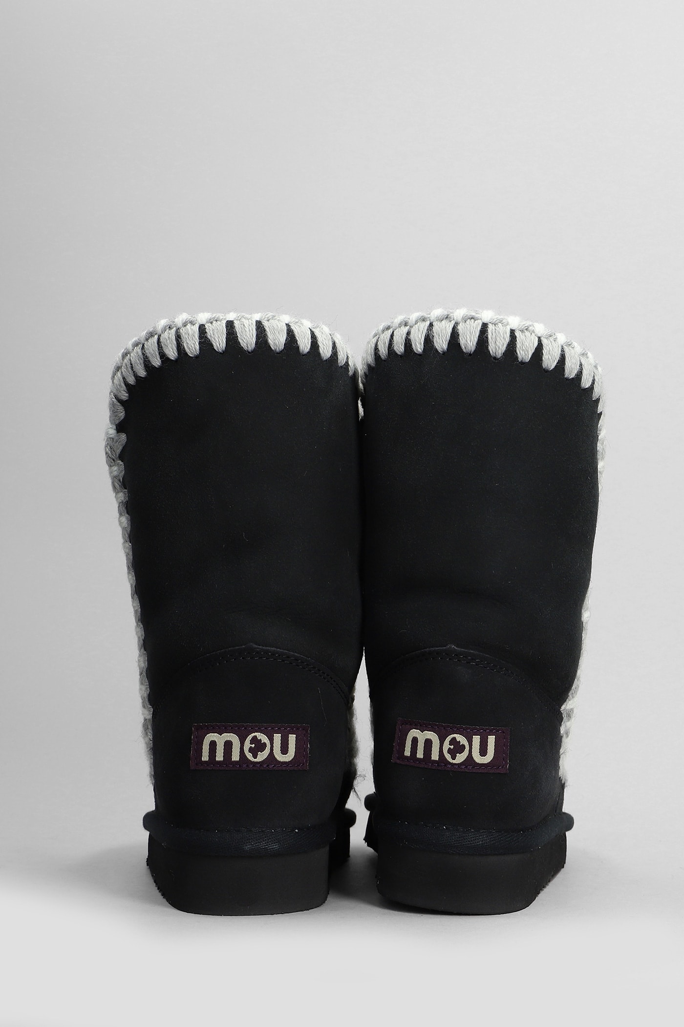 Shop Mou Eskimo Low Heels Ankle Boots In Black Suede