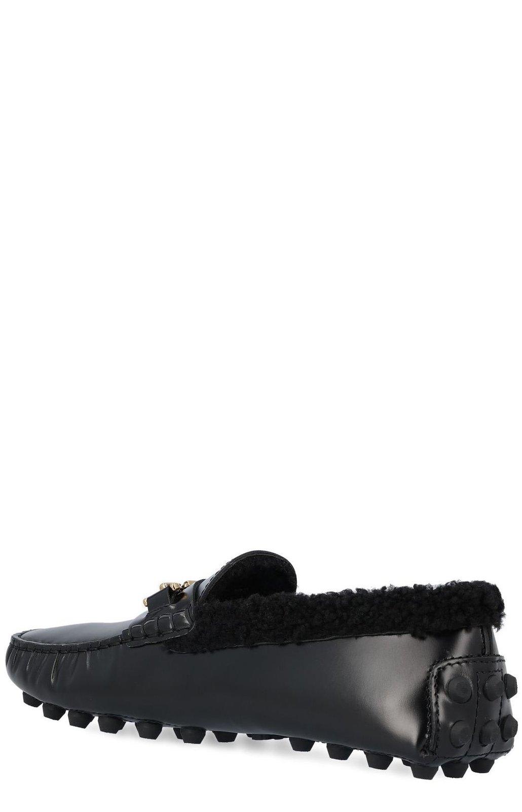 Shop Tod's T Plaque Round Toe Loafers In Black