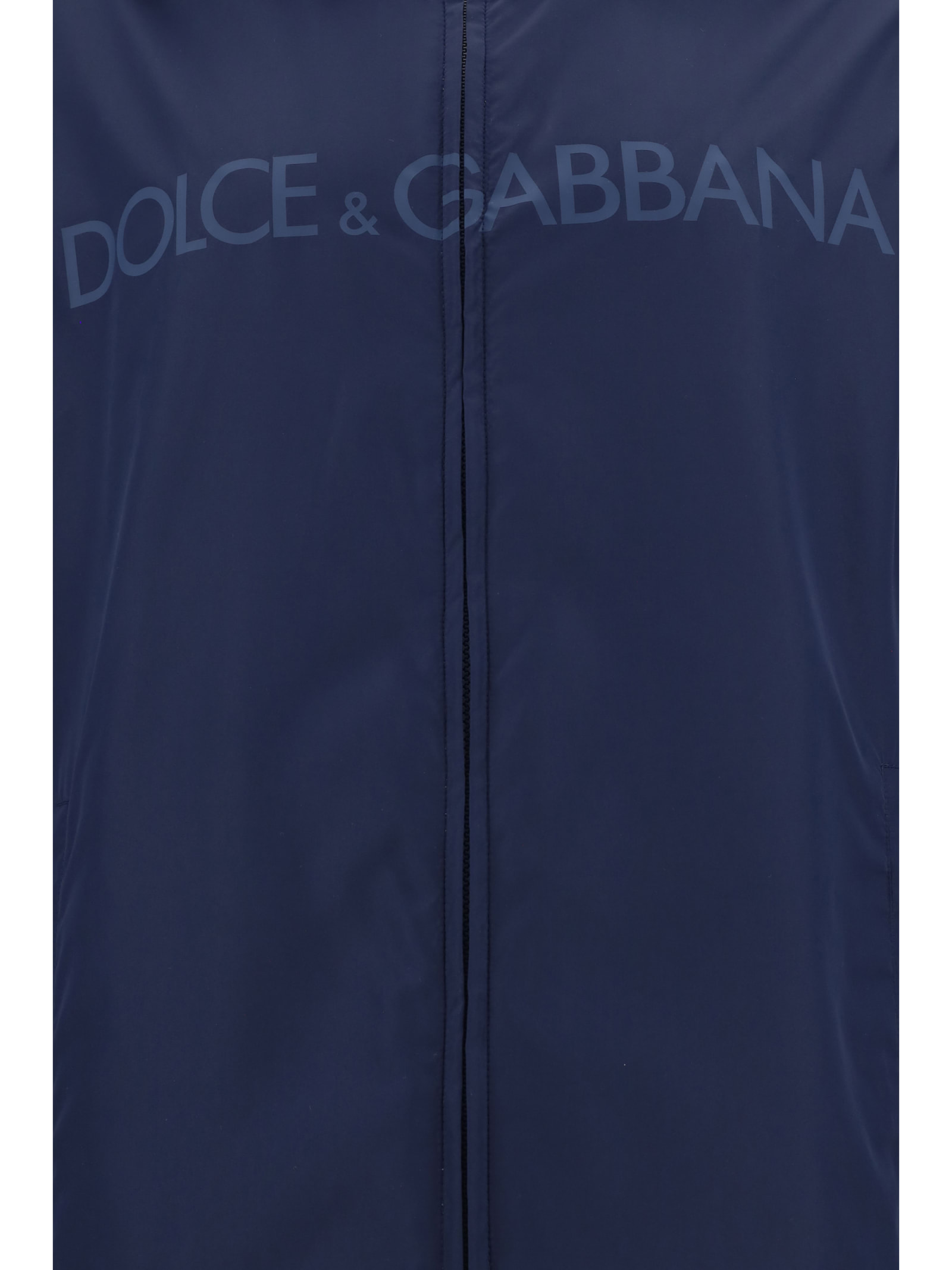 Dolce & Gabbana Nylon Reversible Jacket With Frontal Logo In Blue