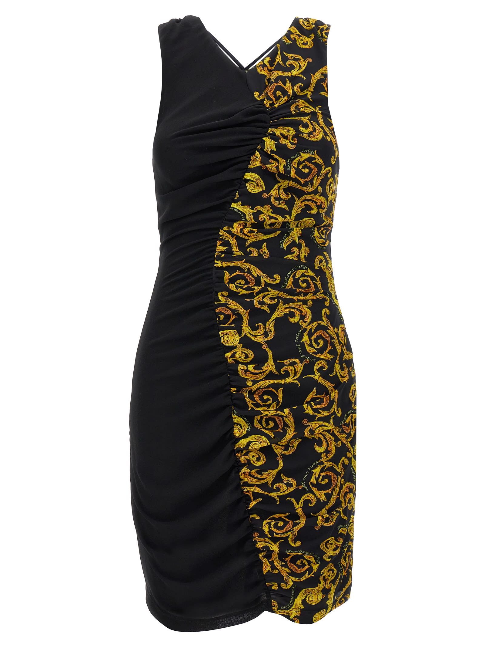 Versace Jeans Couture Woman Mini Dress Black Size 14 Polyester In Multi