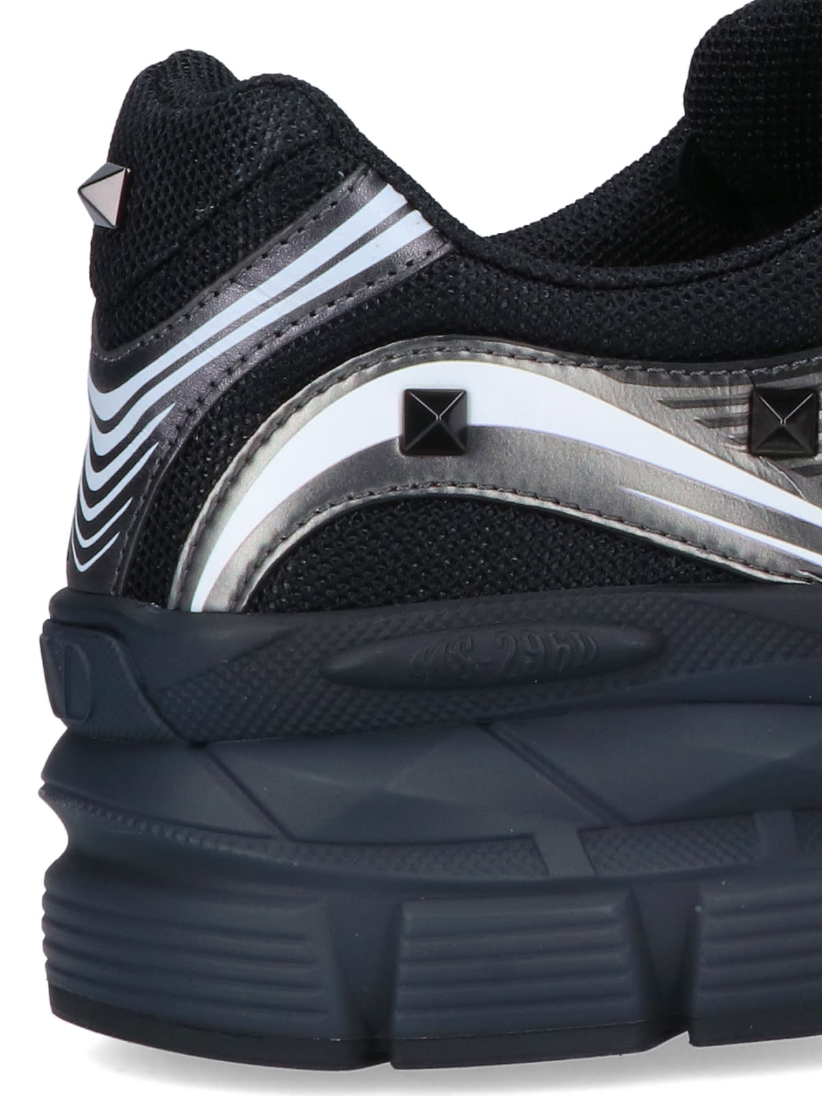 Valentino Garavani Leather Sneakers With Textured Rubber Elements In Black