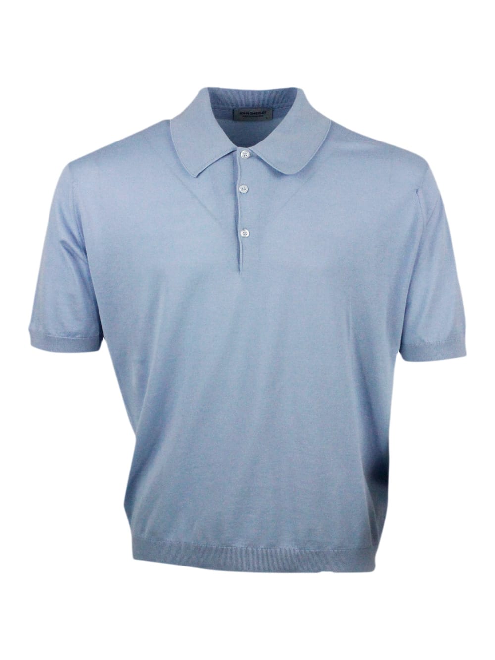 John Smedley Short-sleeved Polo Shirt In Extra-fine Cotton Thread With Three Buttons In Light Blu