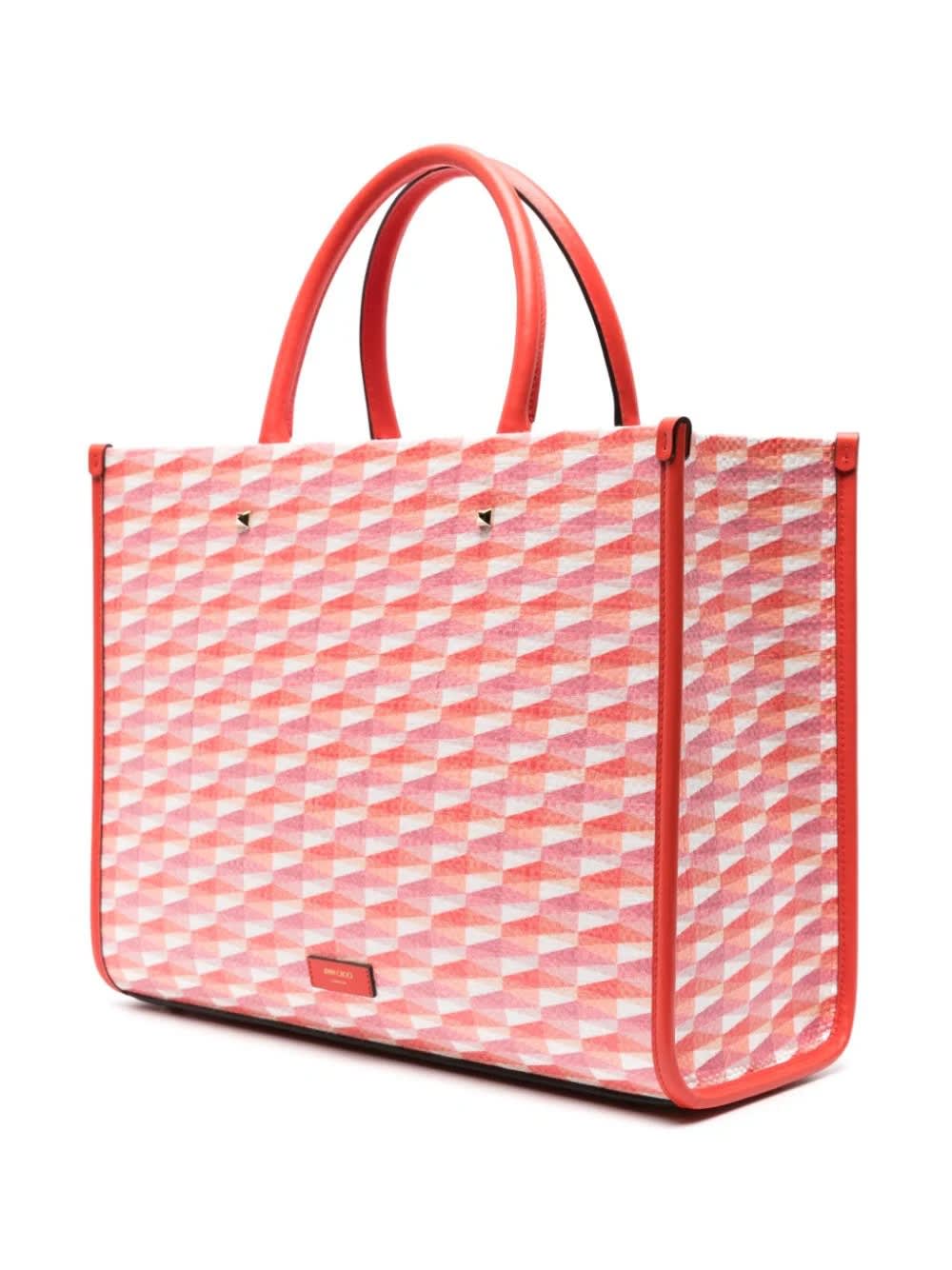 Shop Jimmy Choo Avenue M Tote Bag In Paprika/mix Rosa Confetto In Red