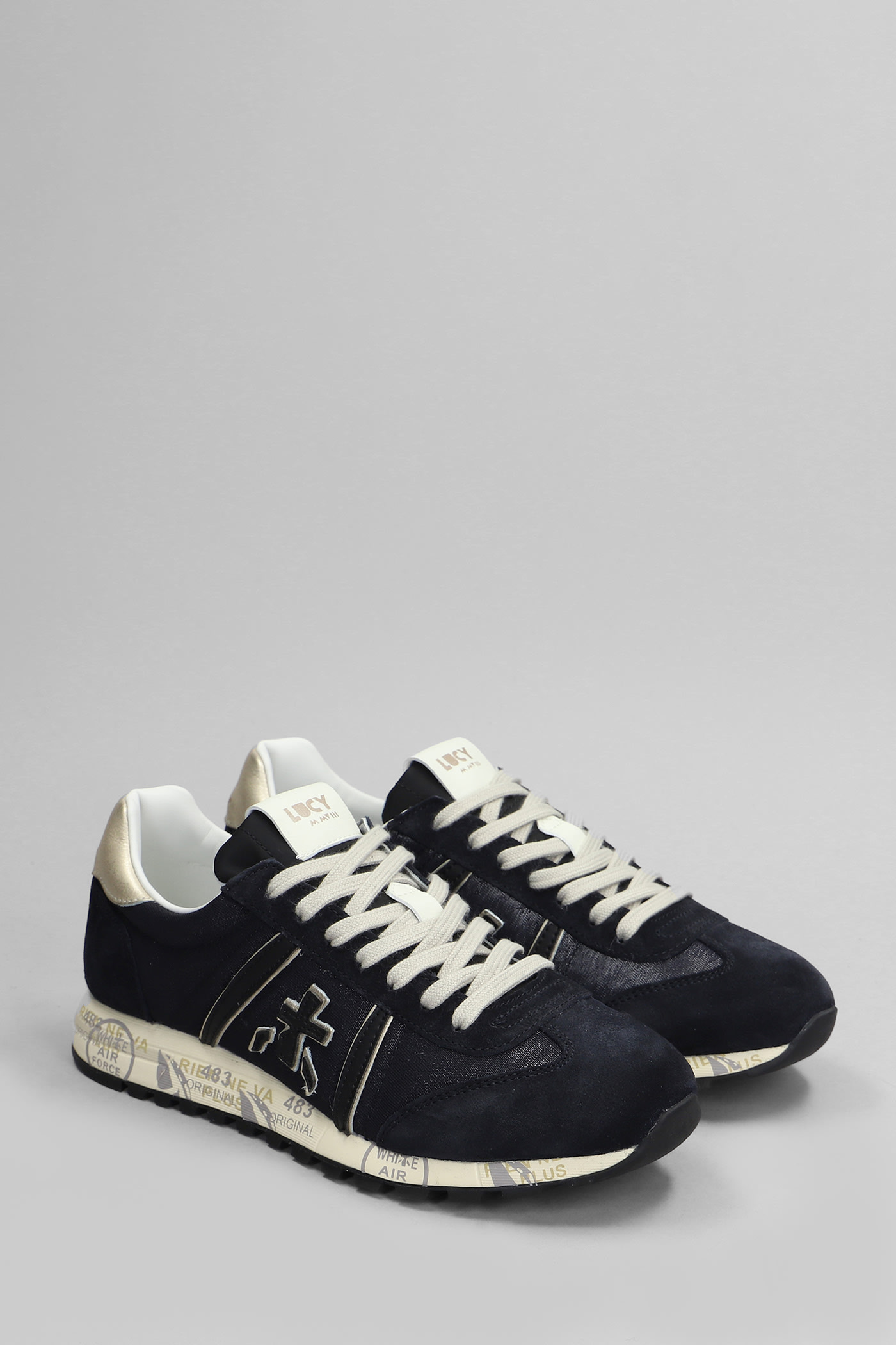 Shop Premiata Lucy Sneakers In Blue Suede And Fabric