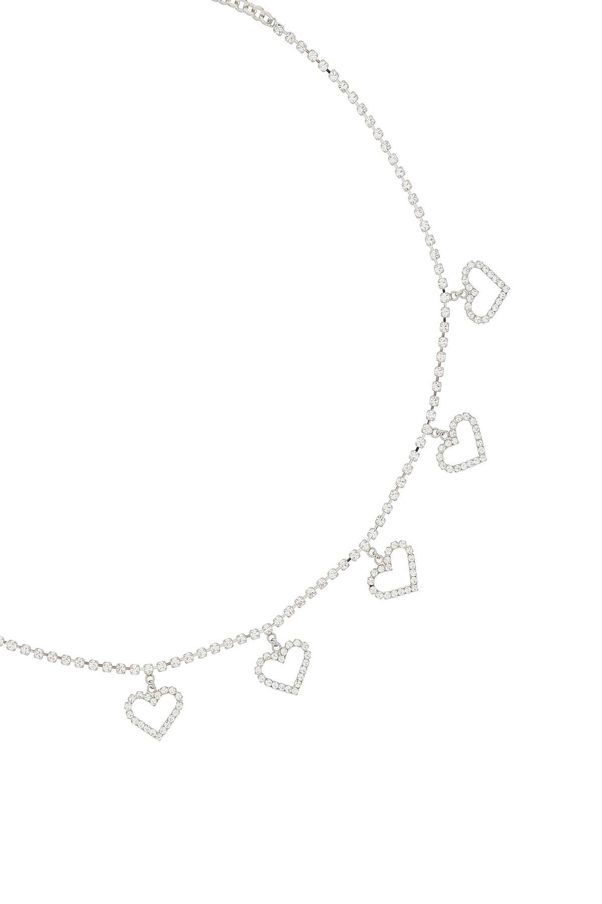 Shop Alessandra Rich Crystal Belt With Heart Pendants In Crystal Silver (silver)