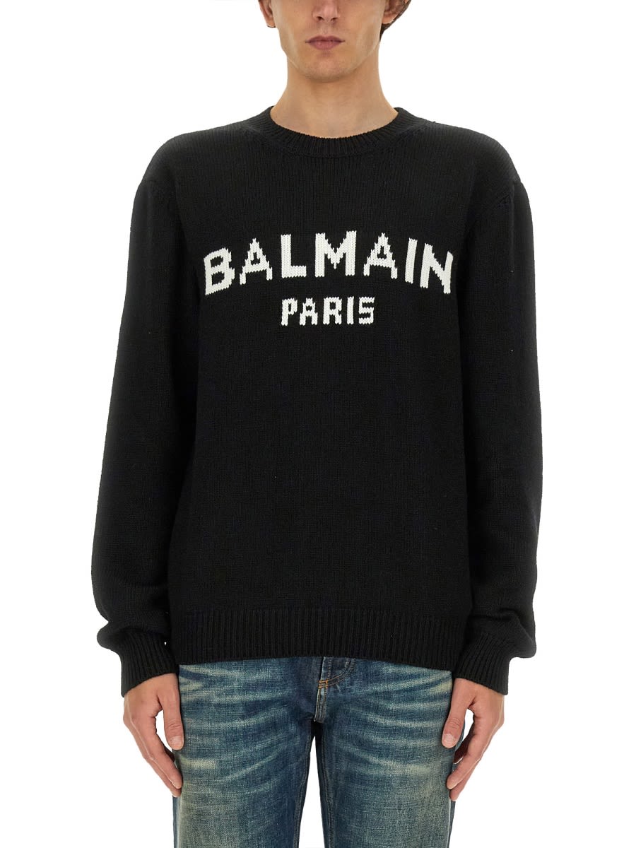 Shop Balmain Jersey With Logo In Black