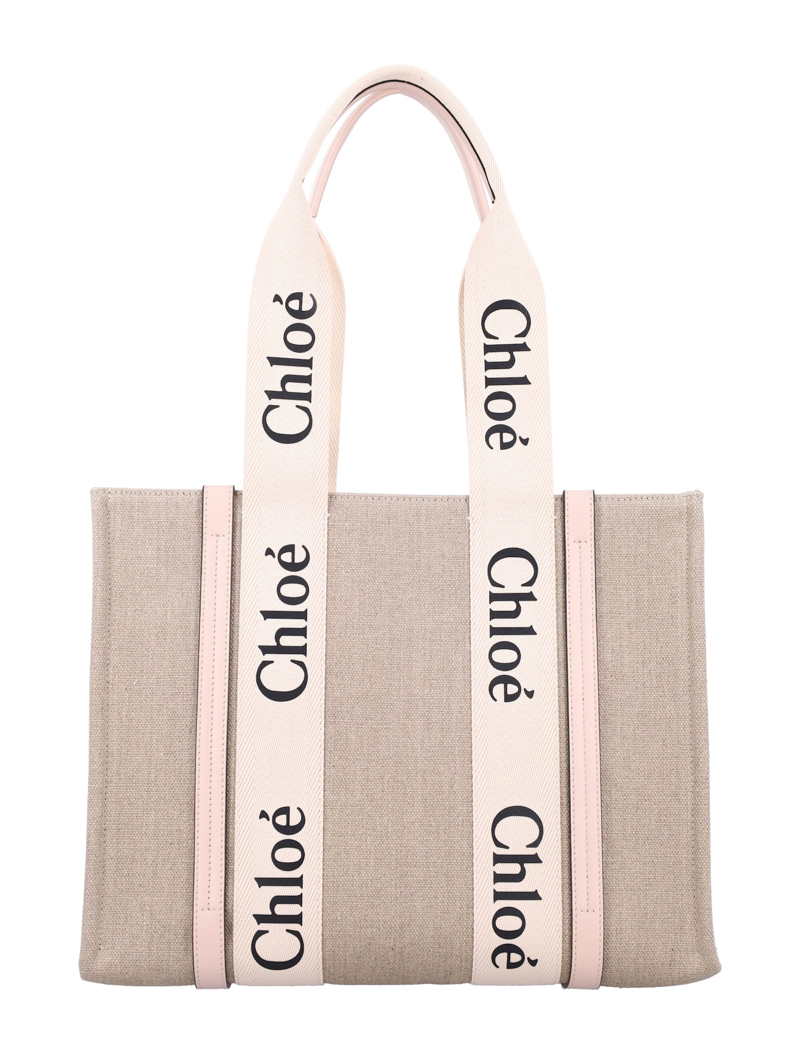 Shop Chloé Linen Woody Tote Bag In Cement Pink