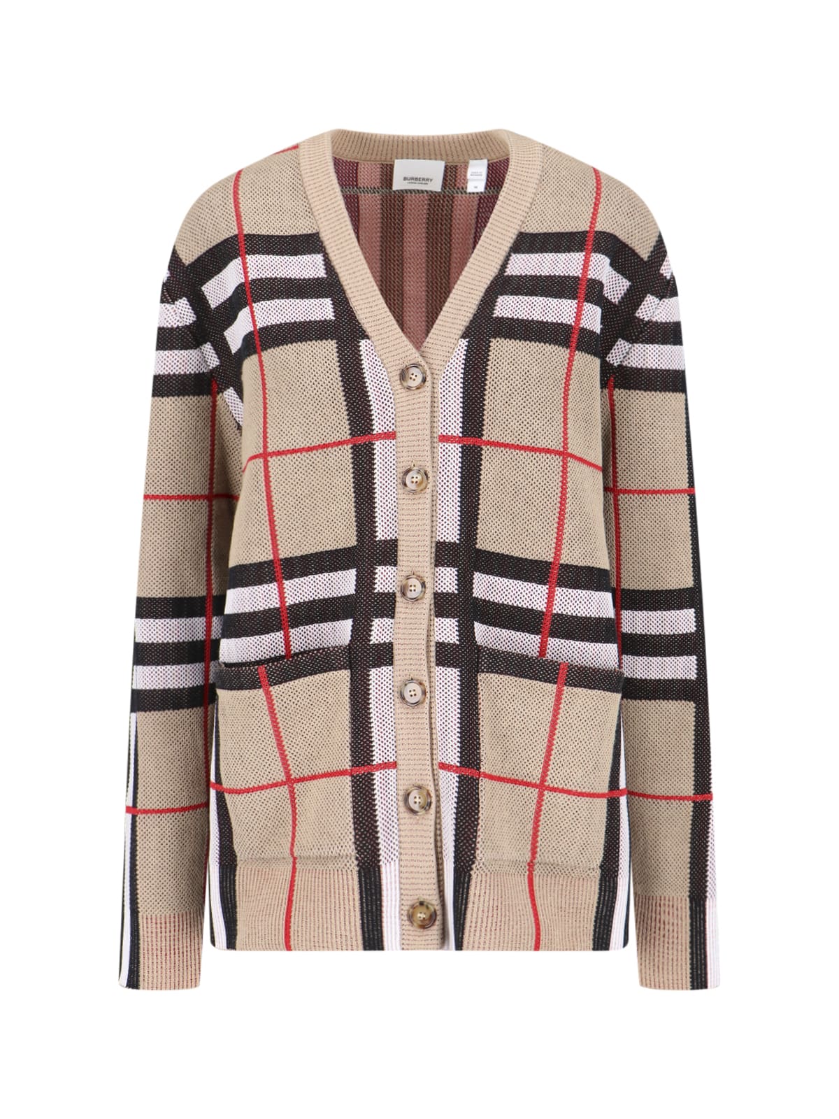 Burberry Check Pattern Cardigan In Beige