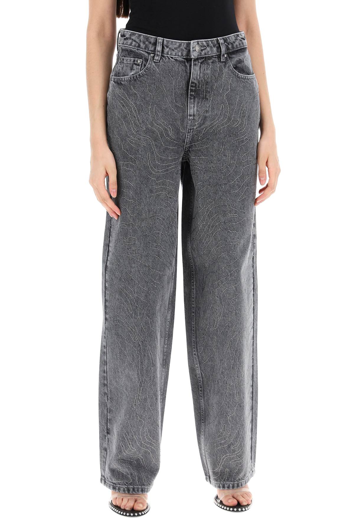 Shop Rotate Birger Christensen Wide Leg Jeans With Rhinest In Grey Denim (grey)