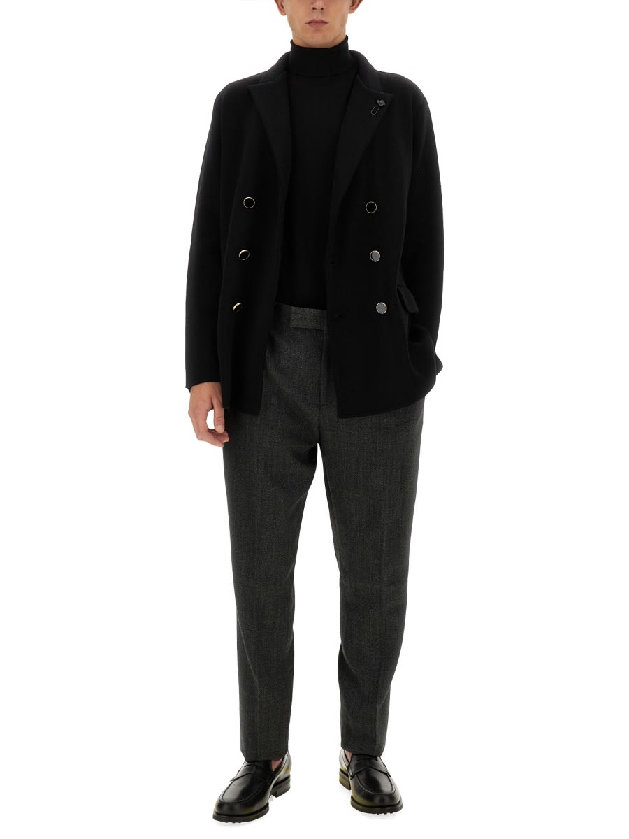 Shop Lardini Double-breasted Peacoat In Black