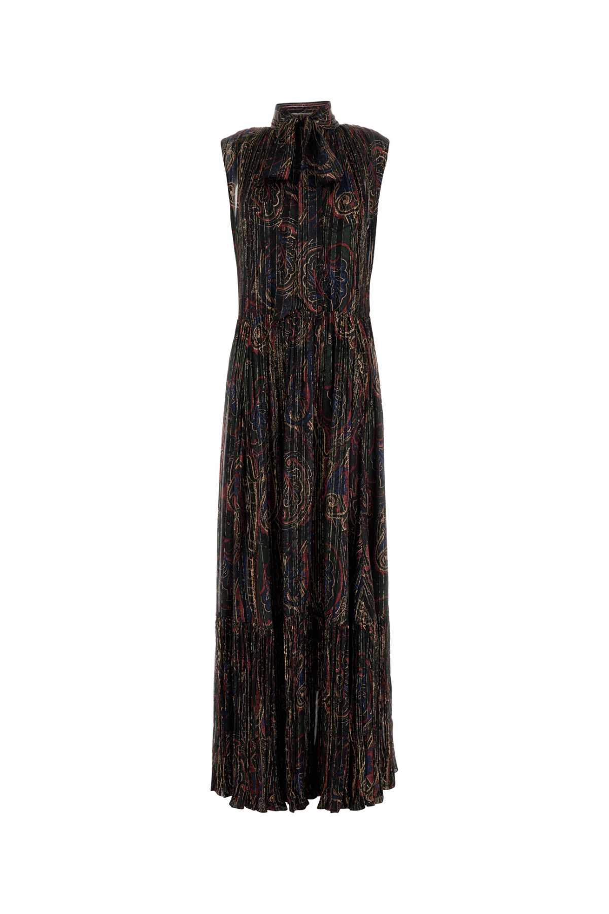 Saint Laurent Women Printed Silk Blend Long Dress In Noirmulticolor