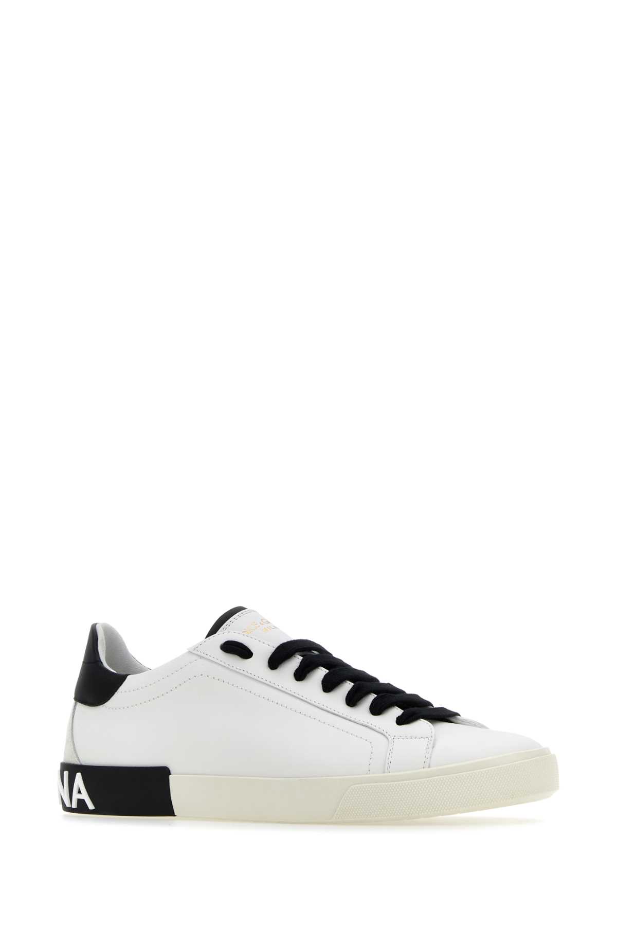 Shop Dolce & Gabbana White Leather Portofino Sneakers In Whiteblack