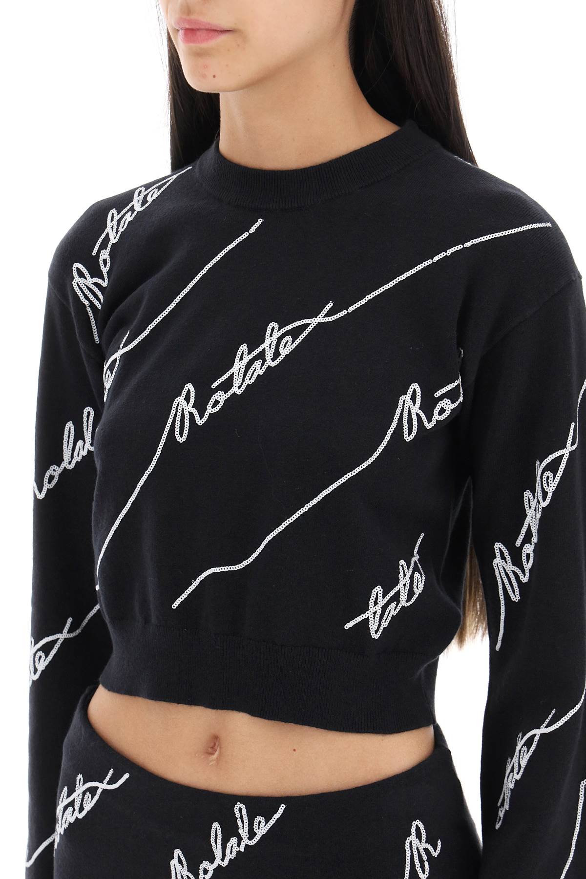 Shop Rotate Birger Christensen Sequined Logo Cropped Sweater In Black (black)