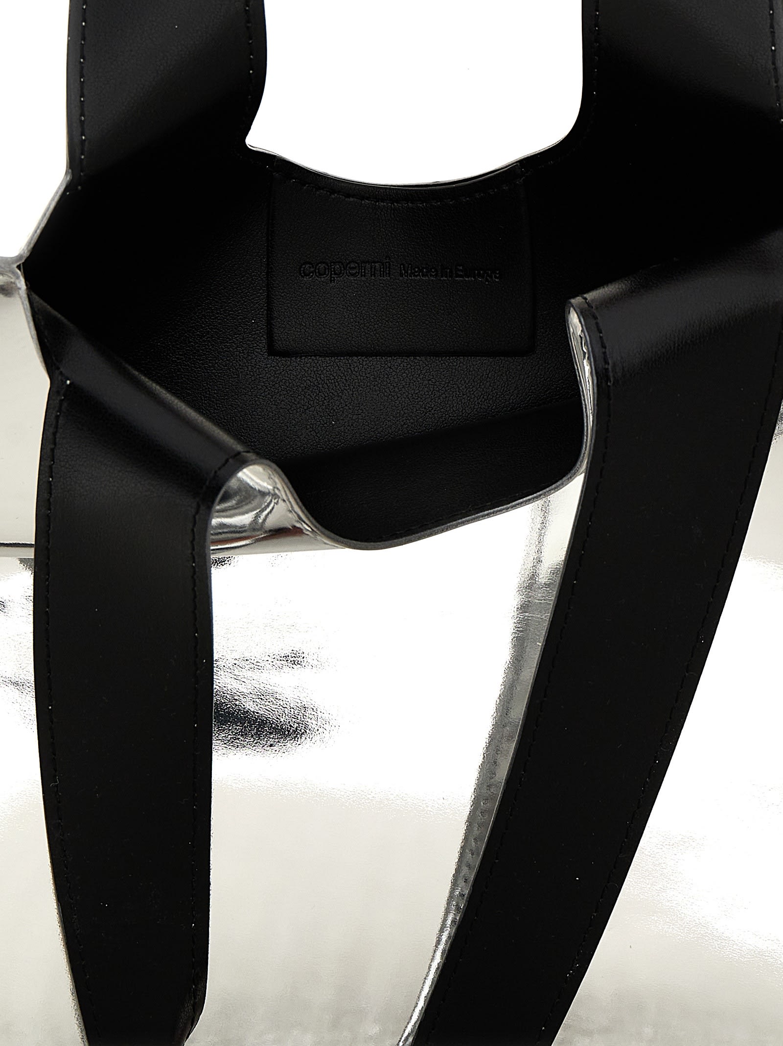 Coperni Star Metallic Mini Handbag With Embossed Logo Lettering On The Front And Mirrored Effect In Leather In Silver