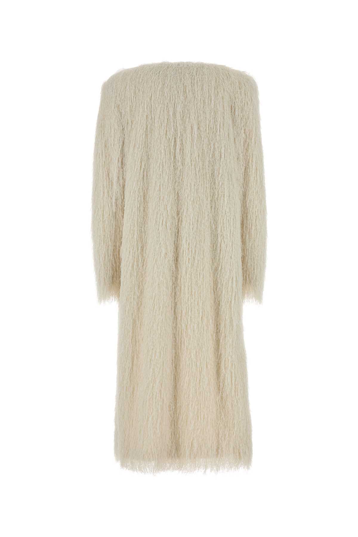 Dries Van Noten Textured Long Coat Belted At Waist In White