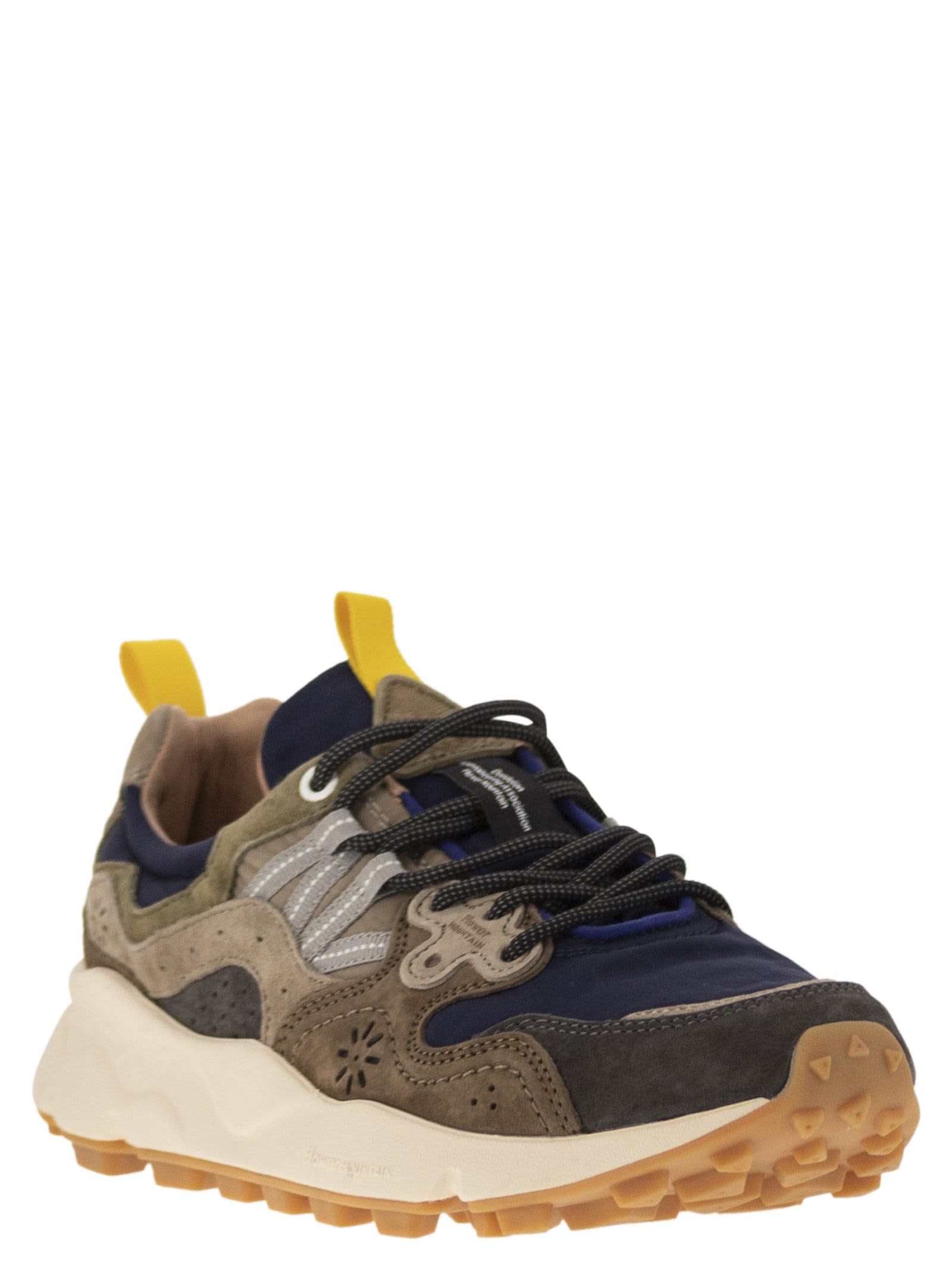 Flower Mountain Yamano 3 - Sneakers In Suede And Technical Fabric In Grey/blue