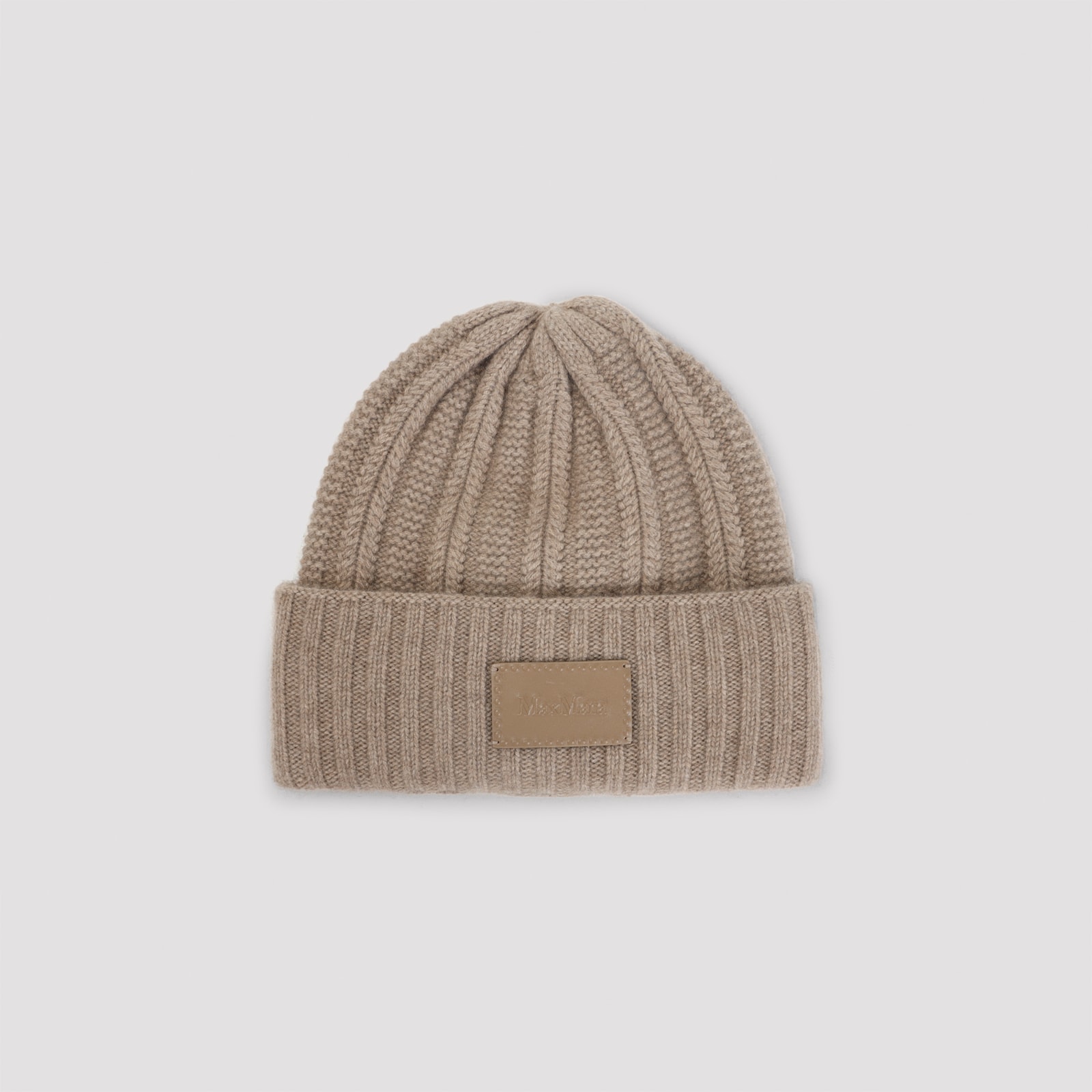 Max Mara Macbeth Beanie Logo Pelle In Neutral