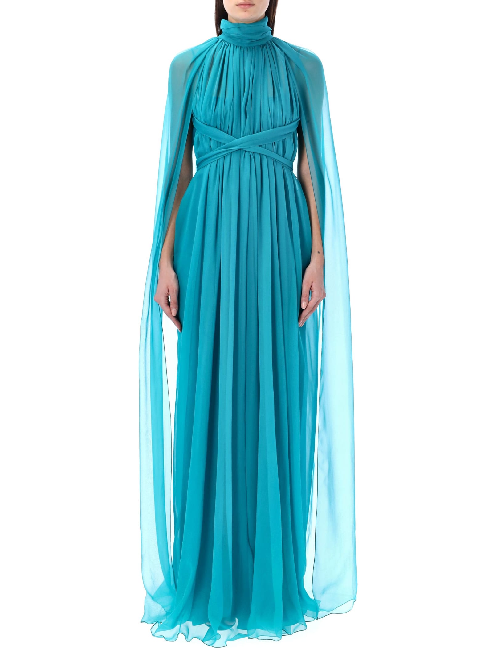 Shop Alberta Ferretti Chiffon Long Dress In Blue