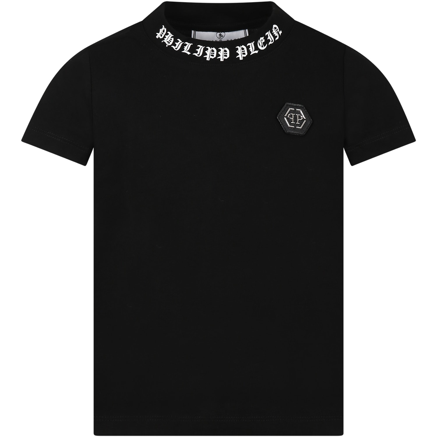 Philipp Plein Junior Black T-shirt For Boy With Skull And Logo