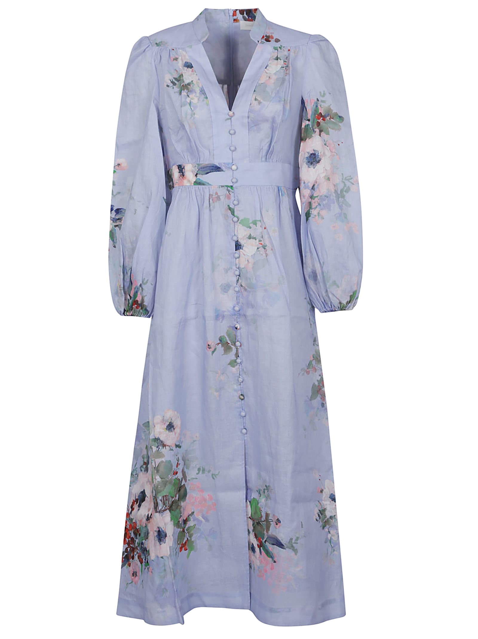 Zimmermann Everley Midi Light Blue Multicolor Dress In Ltblwcfl Light Blue Watercolour Floral