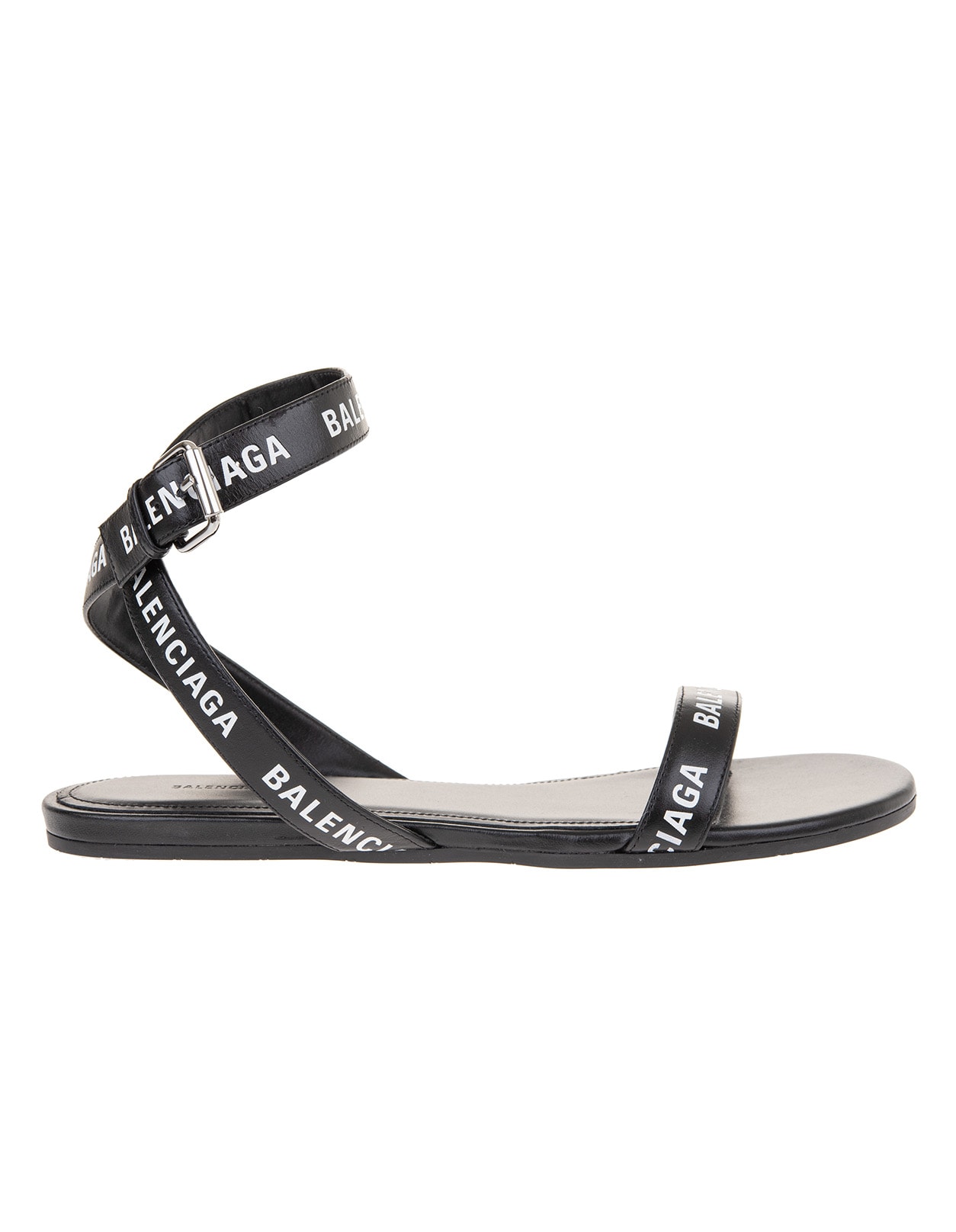 Balenciaga Black Flat Sandal With Logoed Straps
