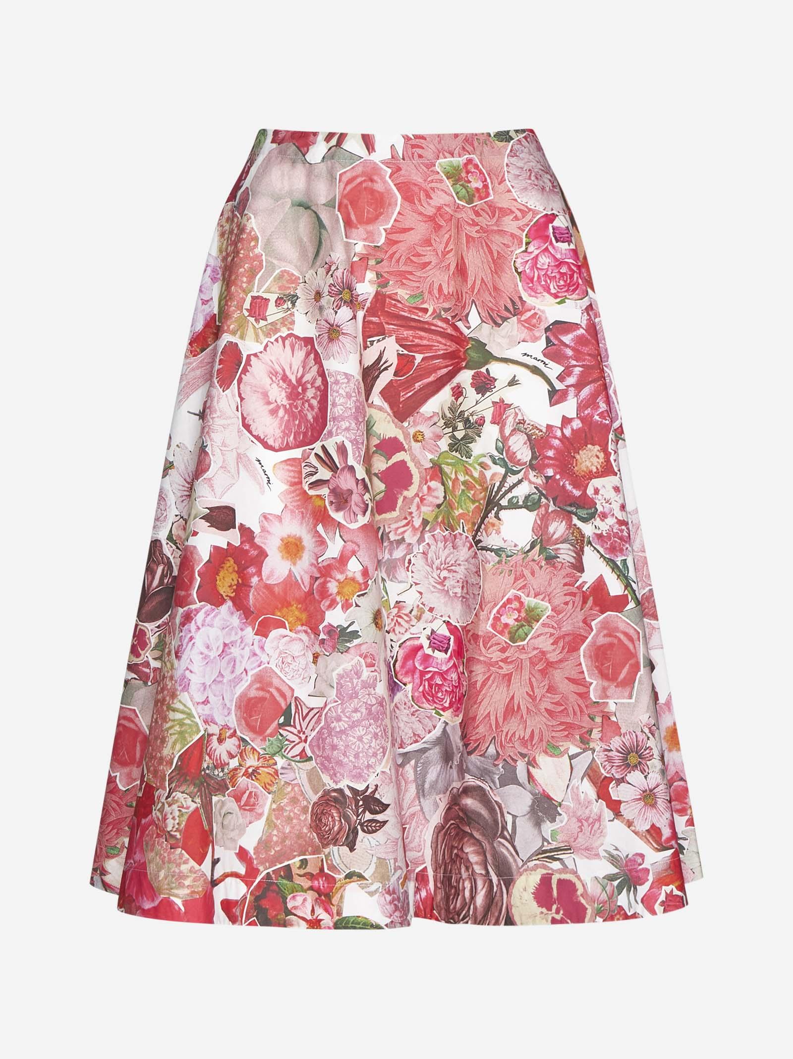 Print Cotton Midi Skirt
