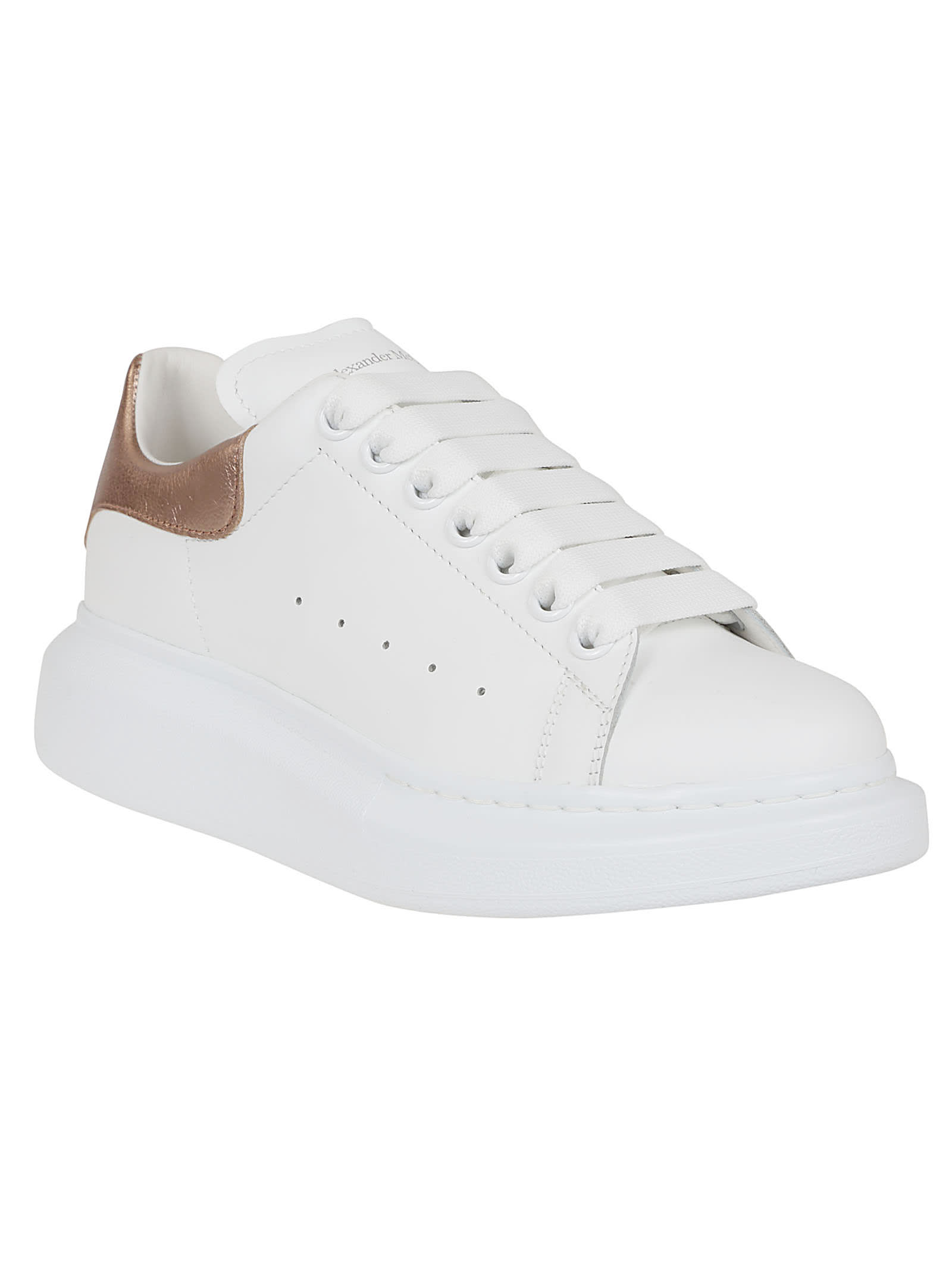 Shop Alexander Mcqueen Sneaker Pelle In White/rose Gold 171