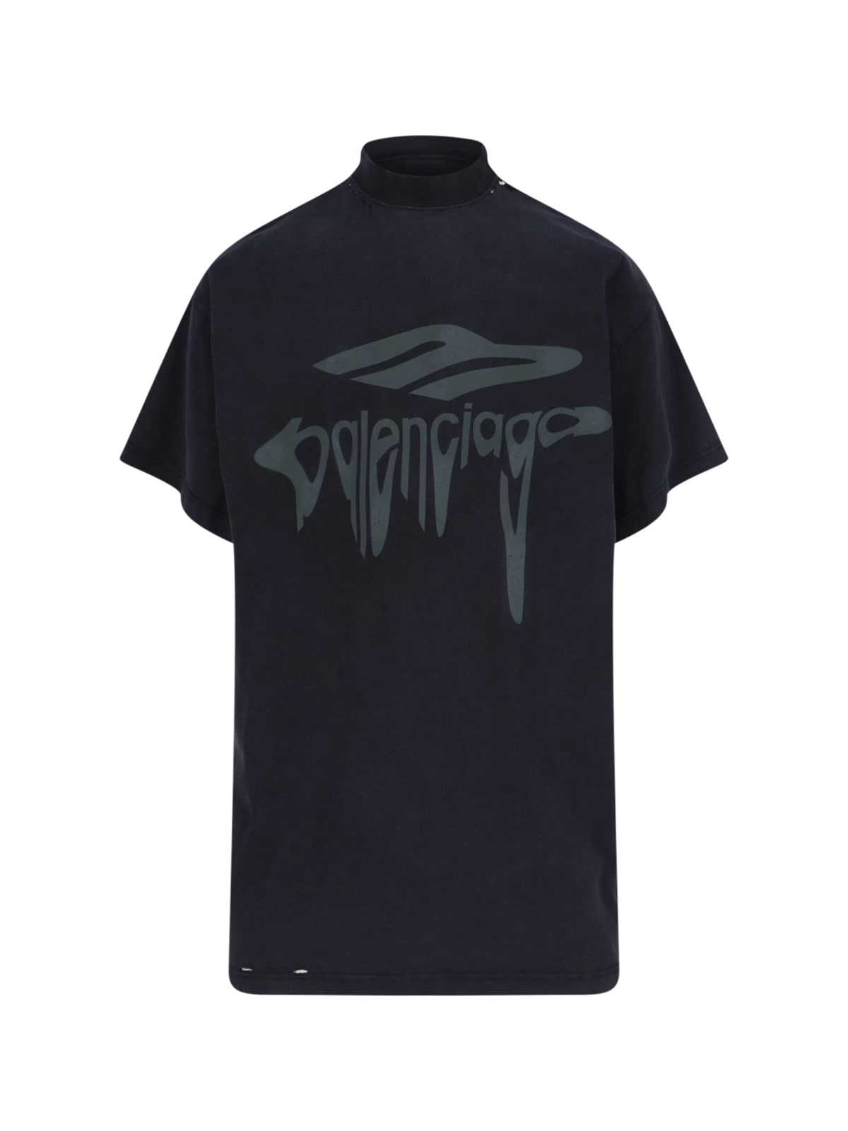 Balenciaga 3d Liquified Effect Cotton T-shirt In Faded Wash Black