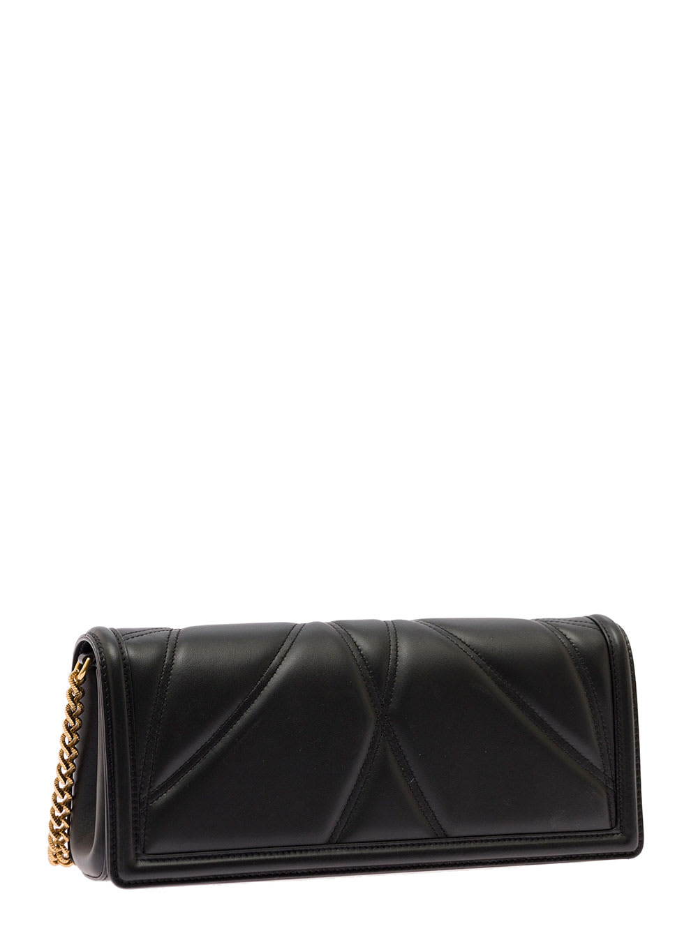 Shop Dolce & Gabbana Devotion Black Shoulder Bag With Jewel Heart Detail In Matelassé Leather Woman