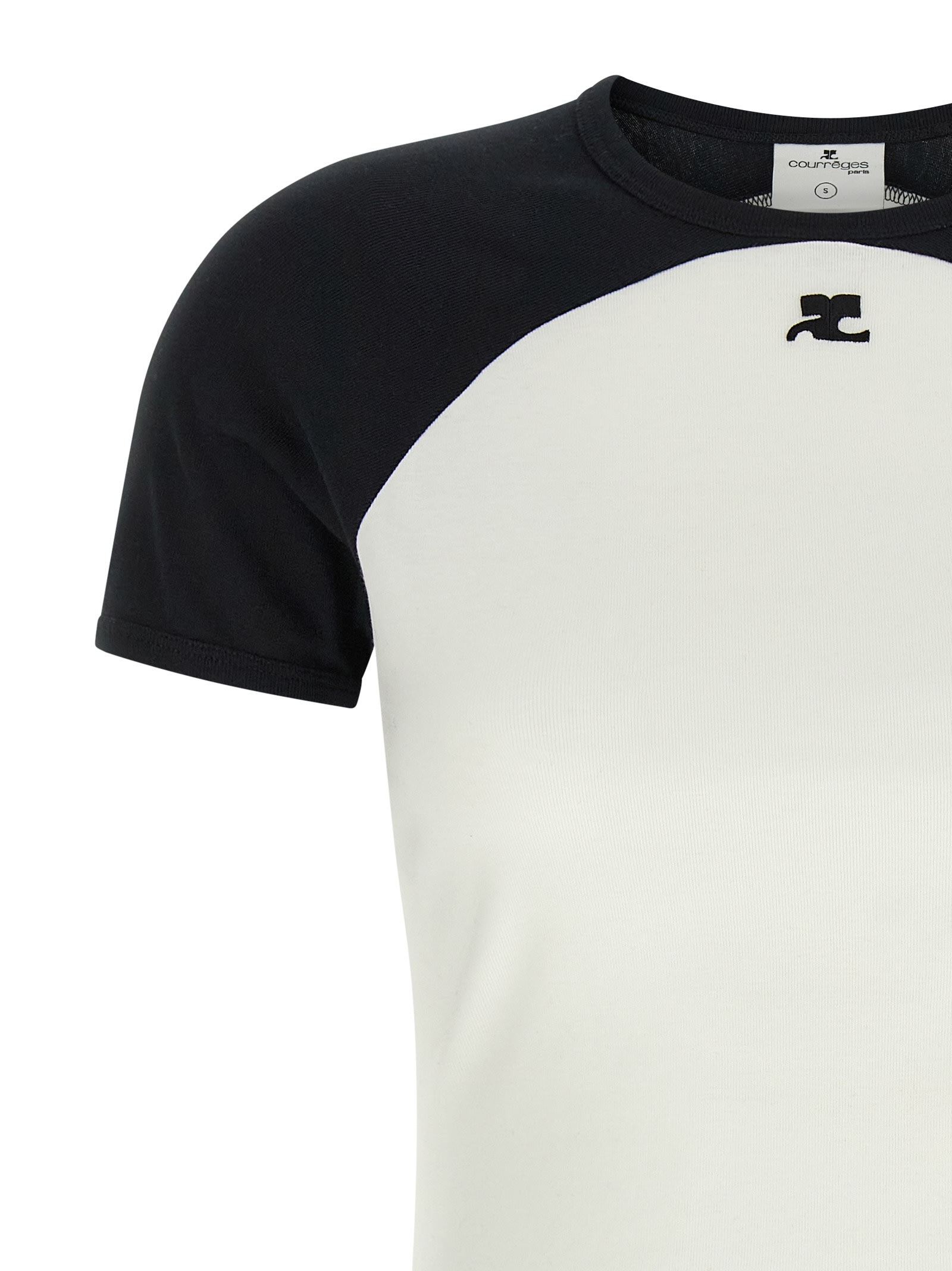 Courrèges Circle Contrast White And Black Cotton T-shirt In White