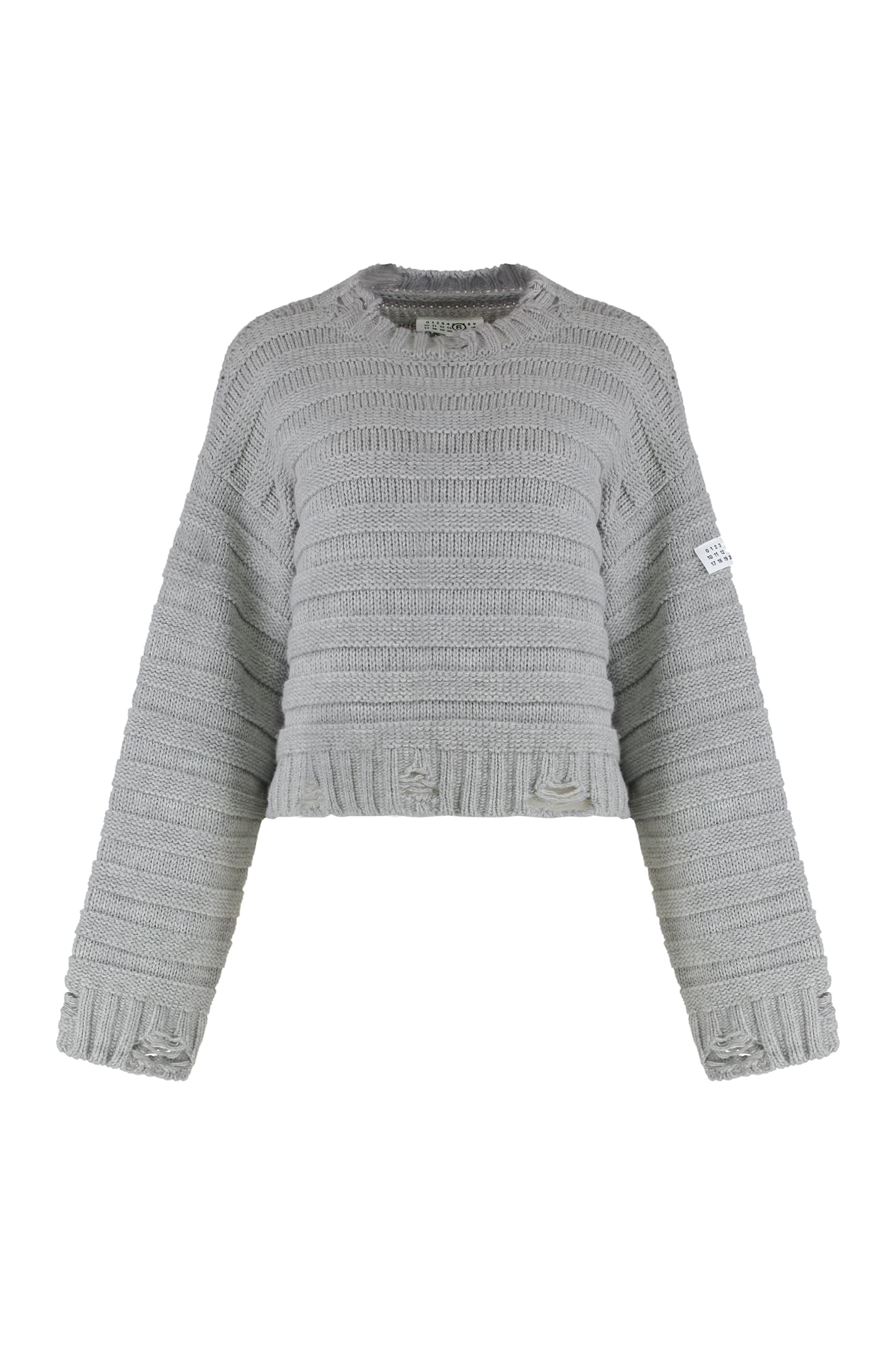 Mm6 Maison Margiela Wool-blend Crew-neck Sweater In Gray