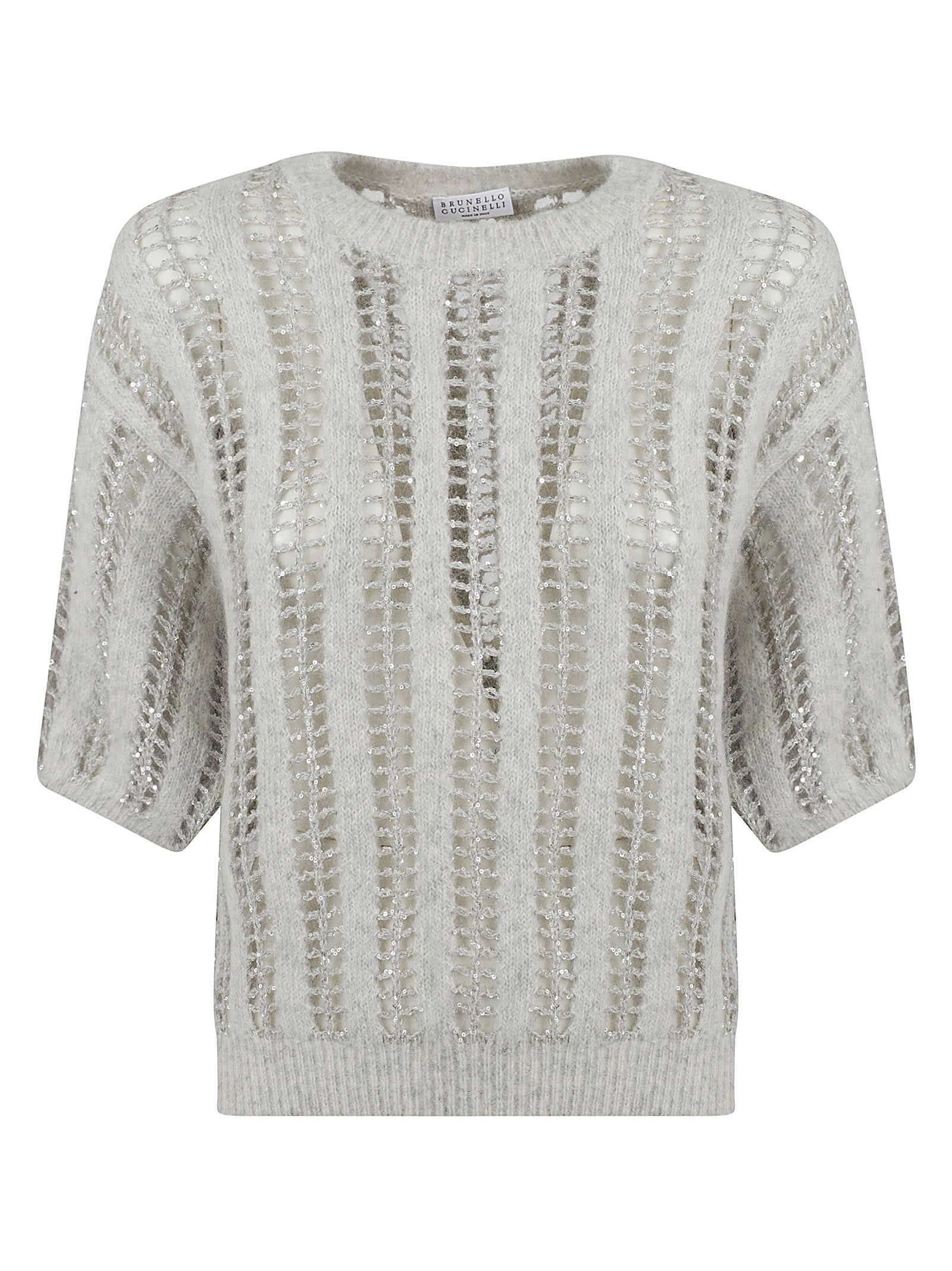Brunello Cucinelli Crochet Sequined Jumper In Anthracite