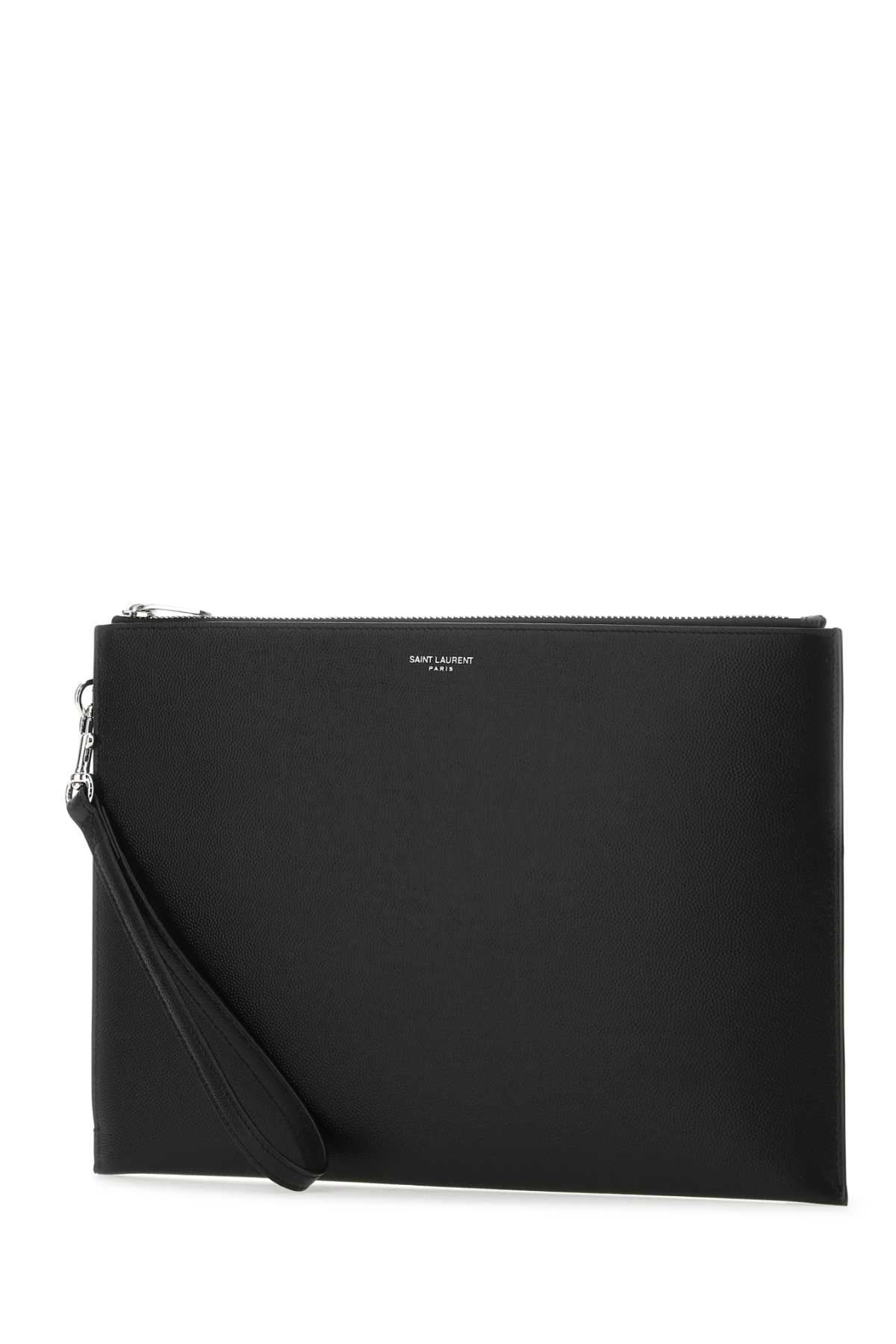 Shop Saint Laurent Black Leather Pouch In 1000