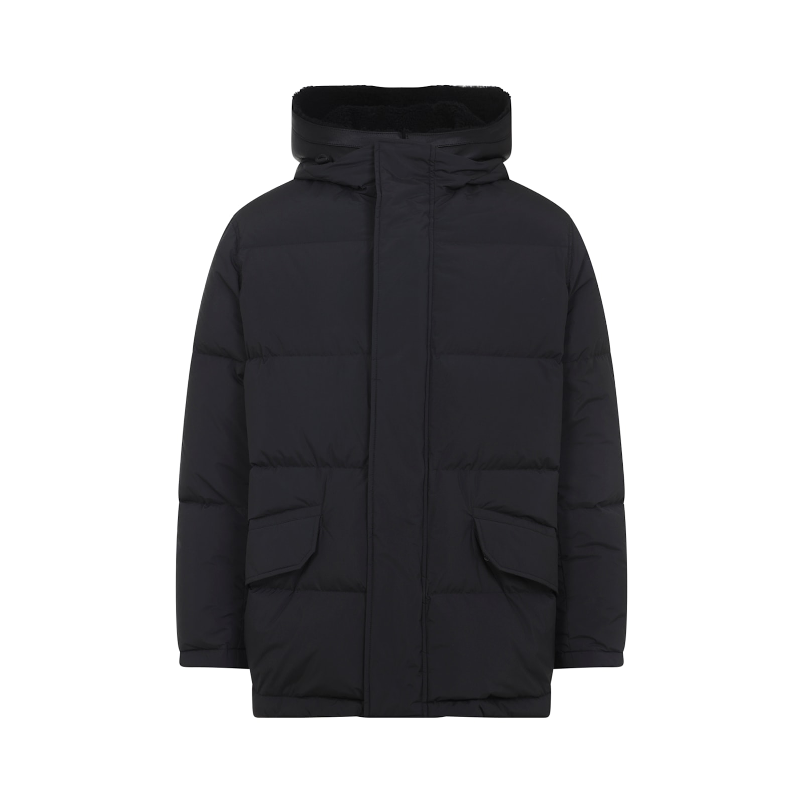 Yves Salomon Padded Black Down Jacket With High Collar And Concealed Zip In Black