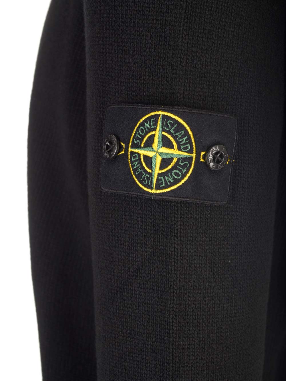 Stone Island Ribbed Knit Sweater With Logo Patch In Black