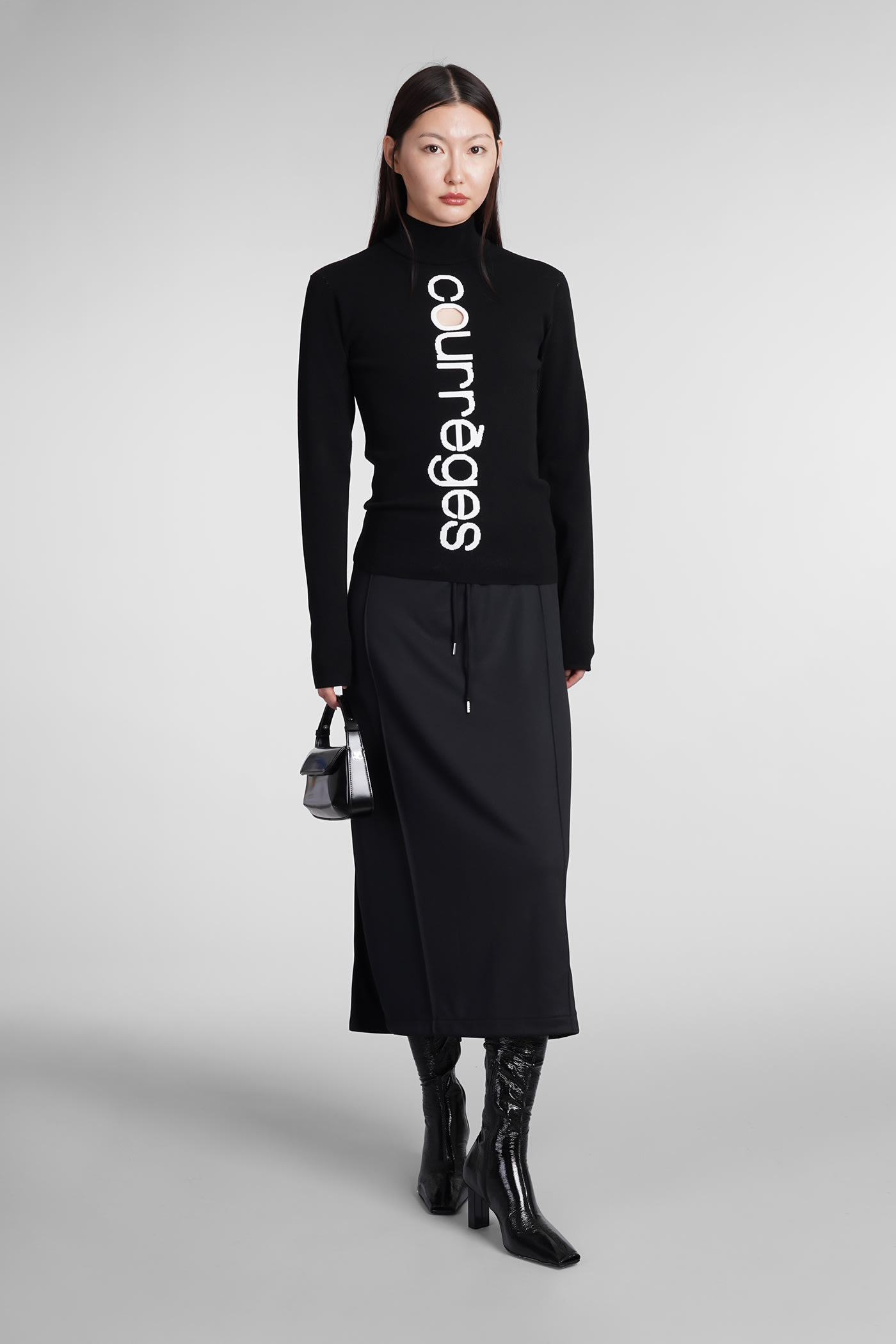 Courrèges Logo Intarsia Knit Viscose Blend Sweater In Black/heritage White