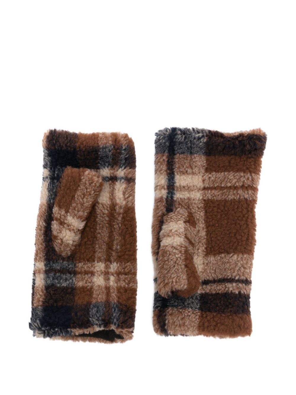 Alpo Brown Plaid Fingerless Gloves In Brown
