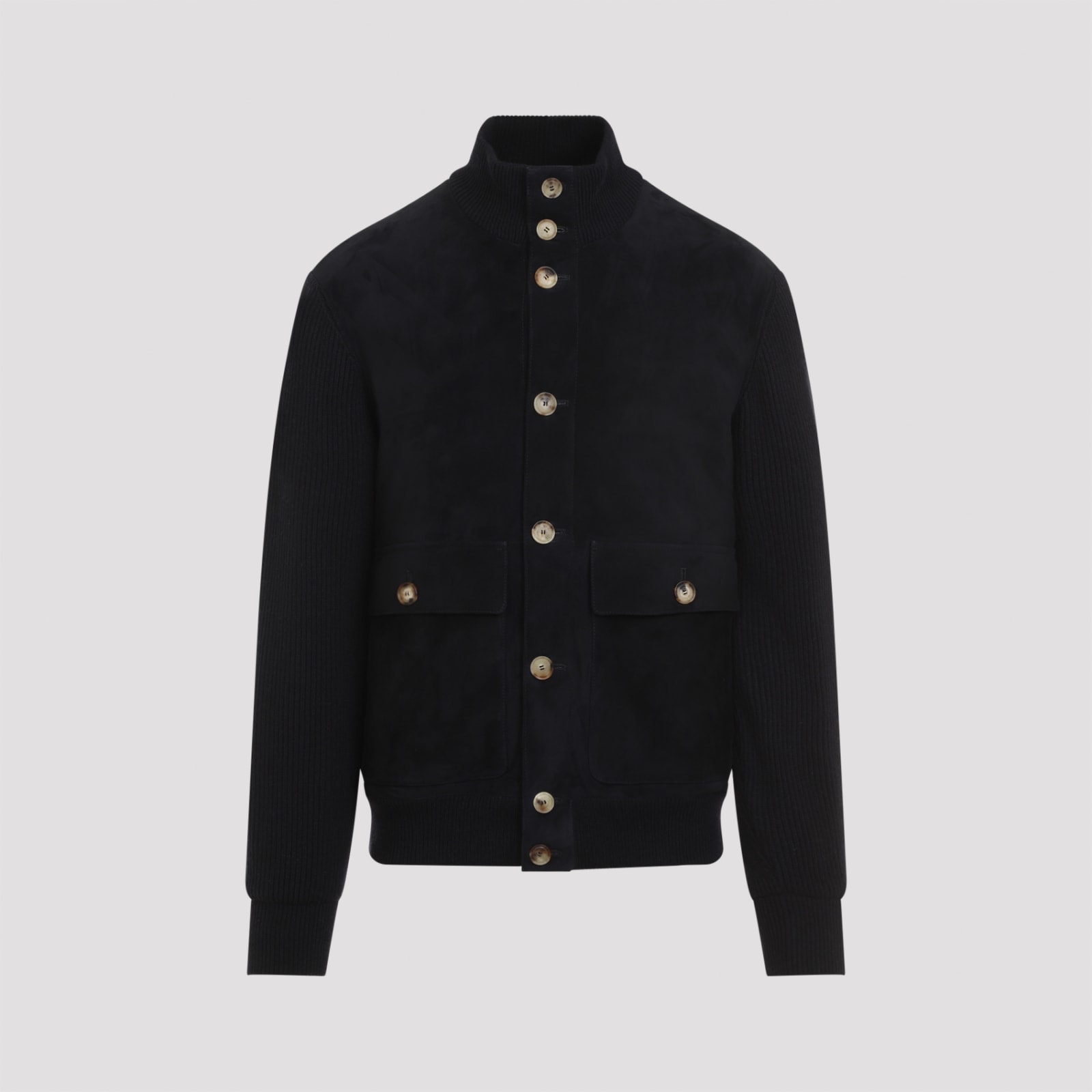 Shop Brunello Cucinelli Suede Bomber Jacket In Navy