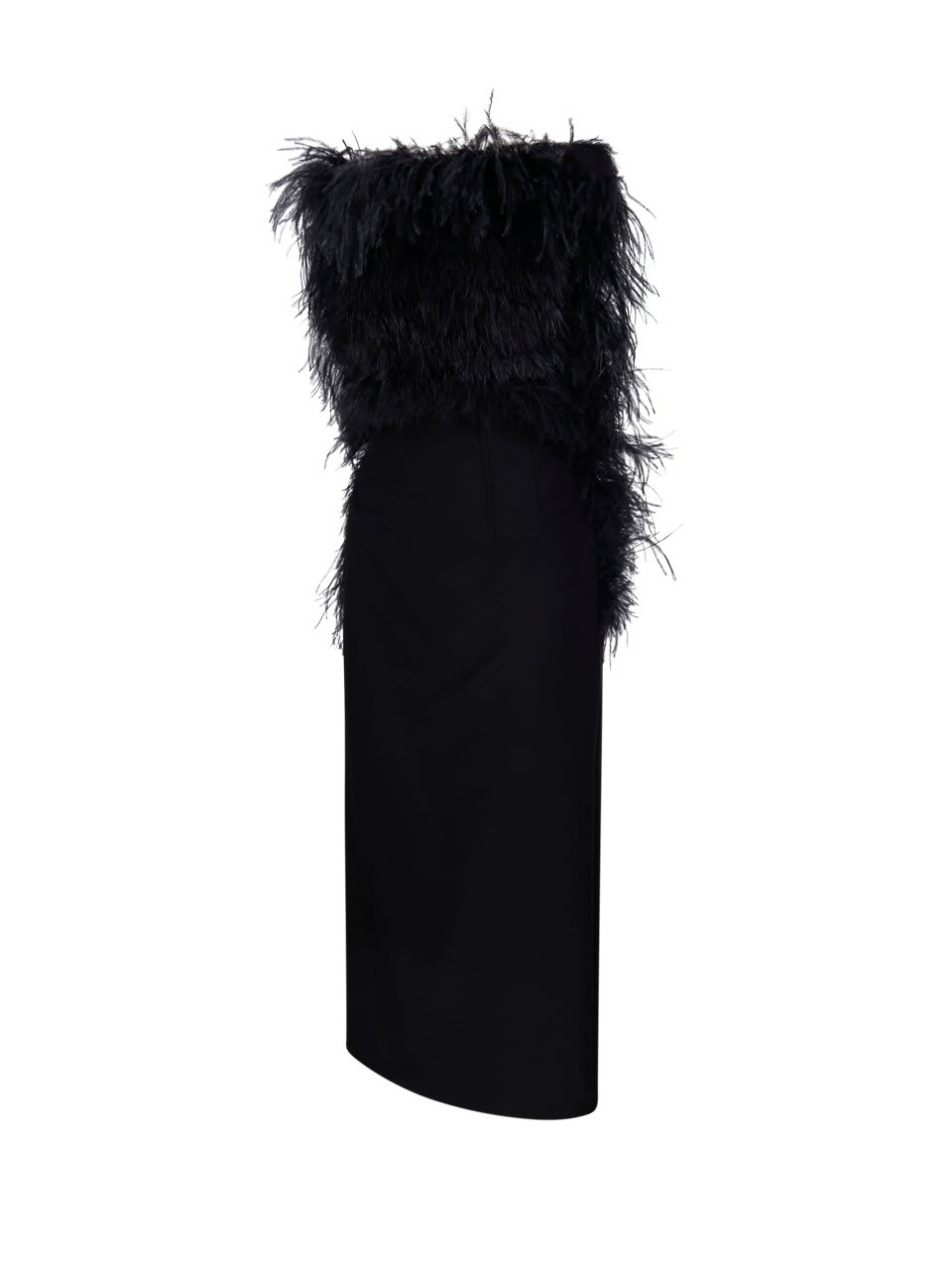 Sportmax Feather-trim Square Neck Midi Dress In Black