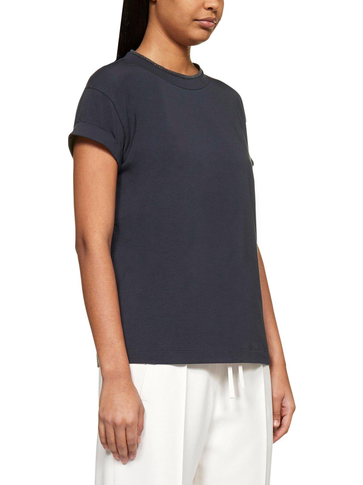 Shop Brunello Cucinelli Bead Embellished Crewneck T-shirt In Blue