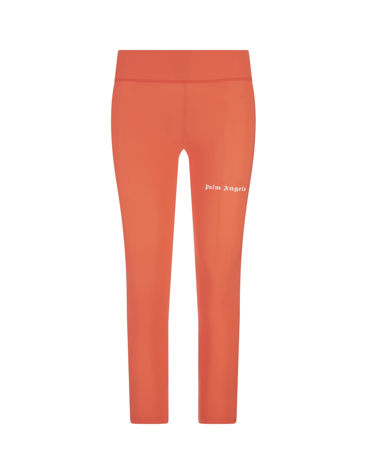 PALM ANGELS ORANGE LEGGINGS WITH CONTRAST LOGO AND SIDE BANDS