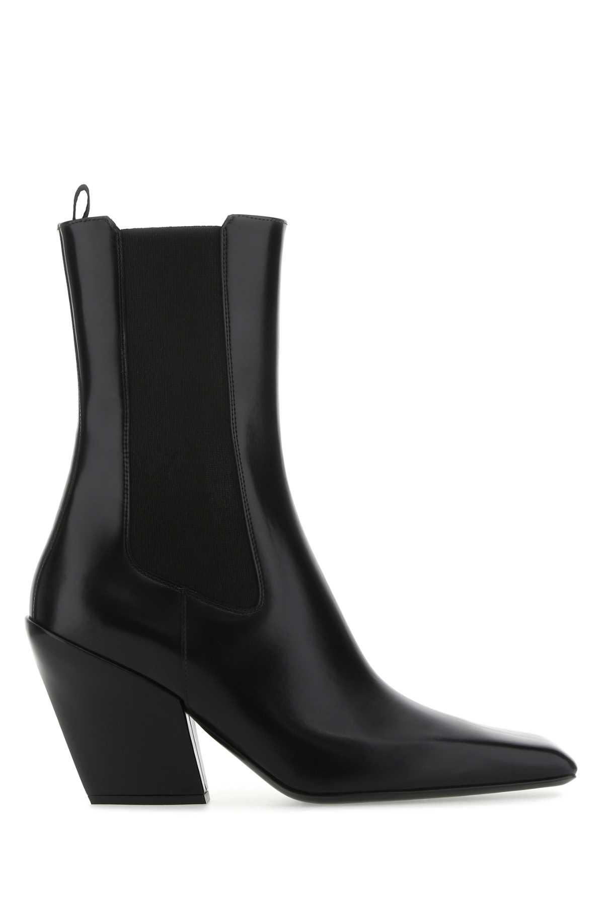 Shop Prada Black Leather Ankle Boots In F0002