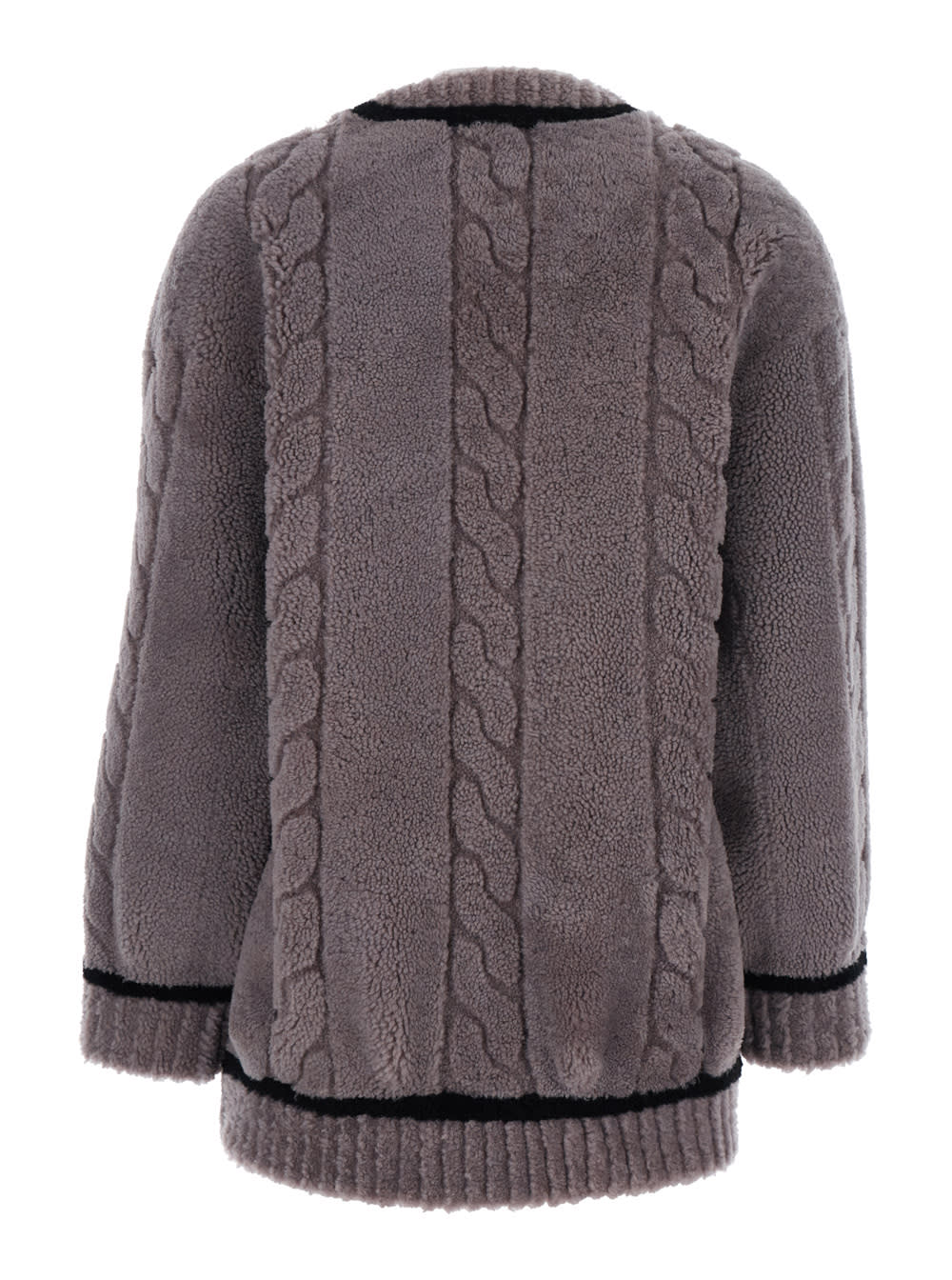 Blancha Grey V-neck Cardigan With Front Pockets In Fur Woman In Gray