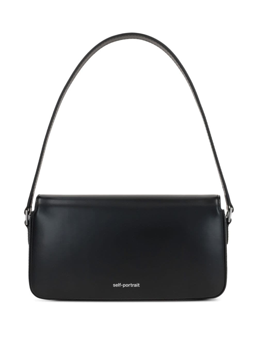 Shop Self-portrait Black Leather Baguette Bag In B Black