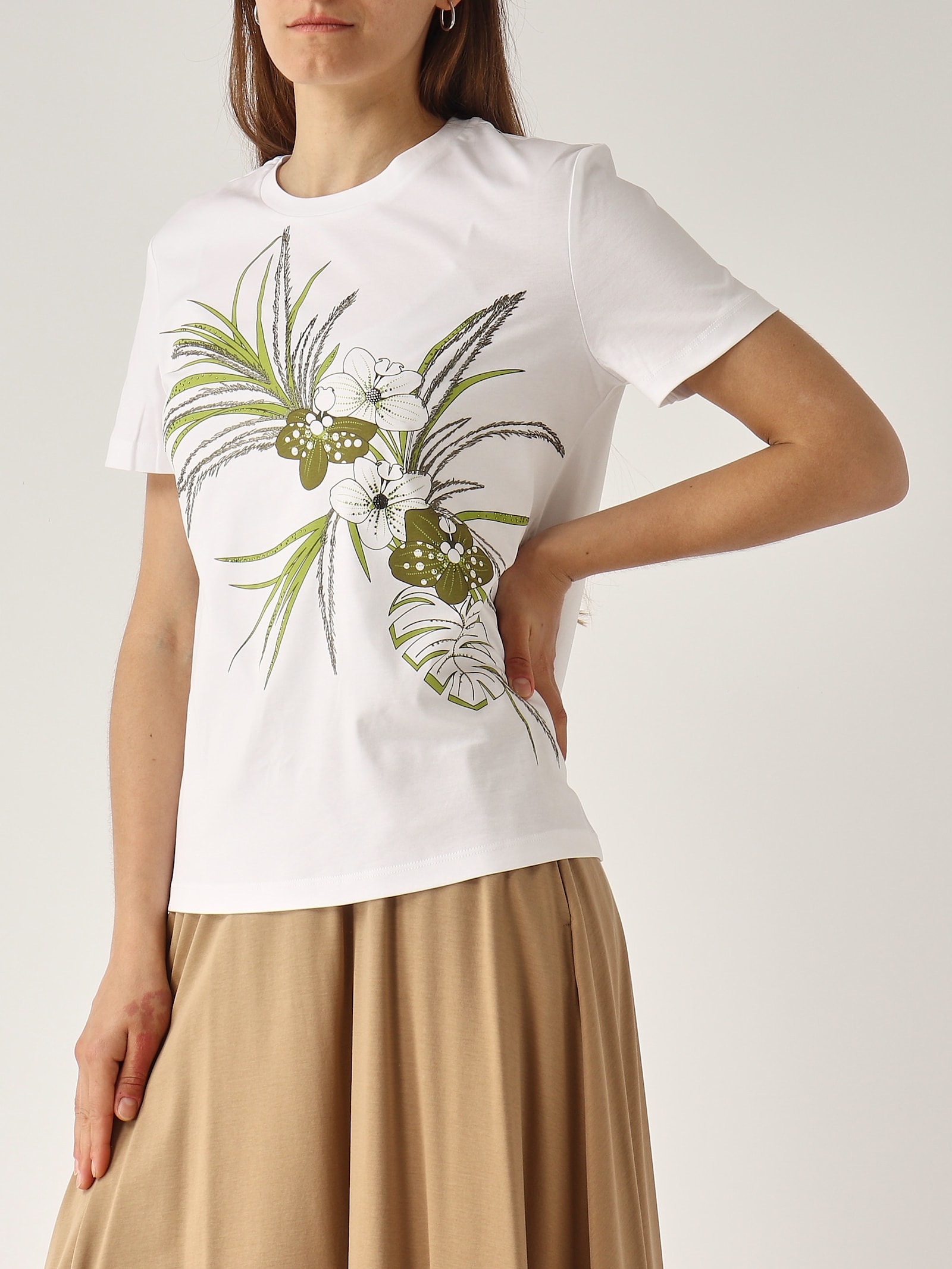Max Mara Short-sleeved T-shirt In Bianco Fiori