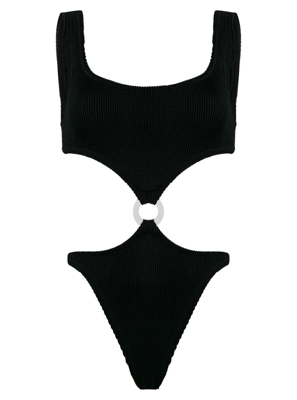 Rein Olga Womans One-piece Swimsuit In Black Fine Ribbed Knit