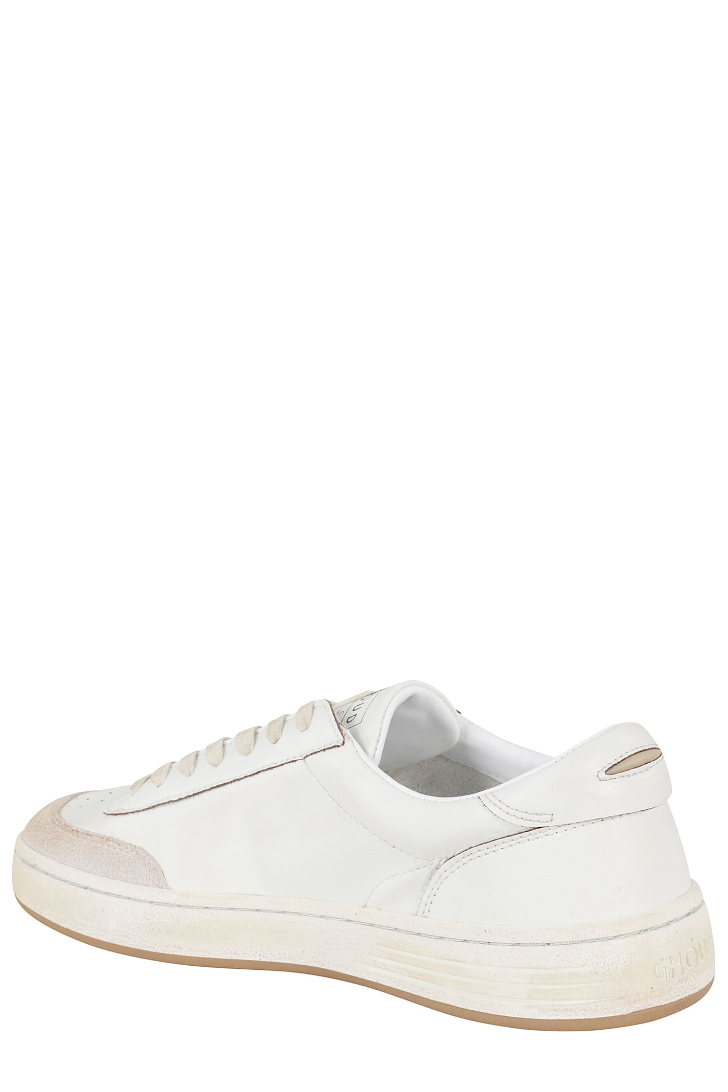 Ghoud Lido Low Sneakers In White Leather And Suede In White Taupe
