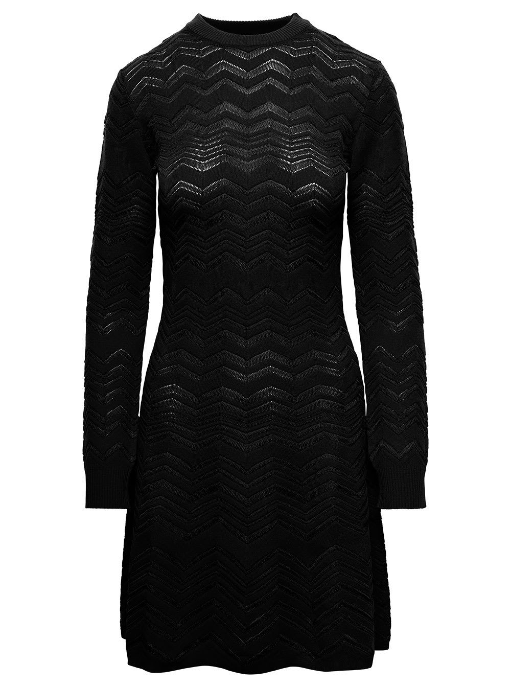 Shop Missoni Wool Viscose Solid Colored Chevron Mini Dress In Nero