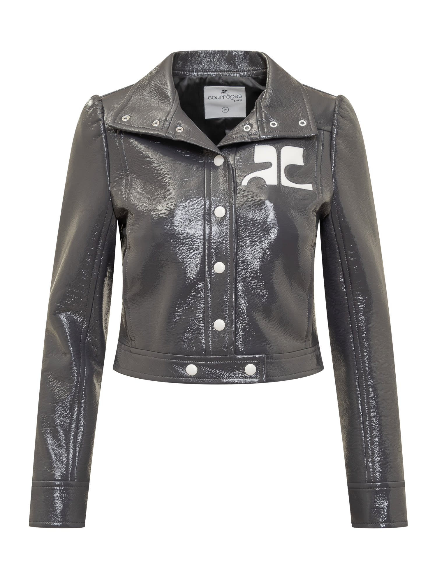 Courrèges Reedition Cropped Coated Cotton-blend Jacket In Steel Grey