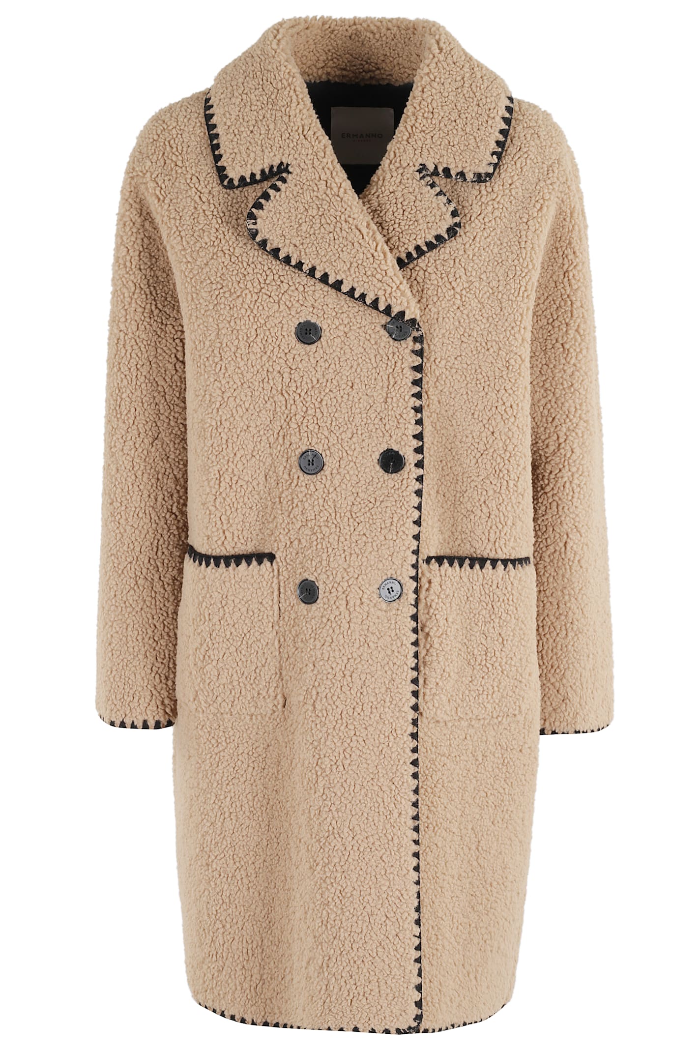 Ermanno Firenze Double-breasted Teddy Coat In Brown